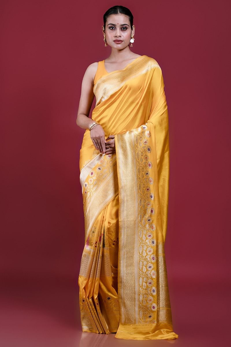 Yellow Banarasi Silk Saree