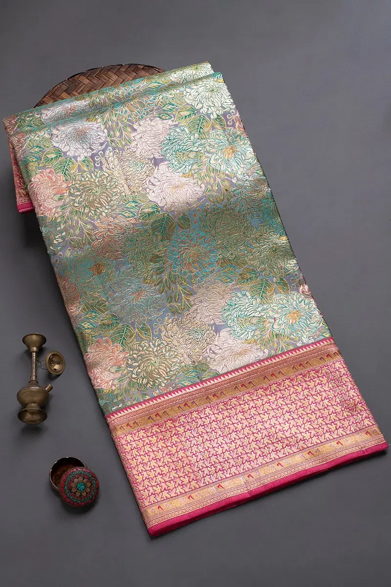 Blue and Purple Kanchipuram Tissue Saree