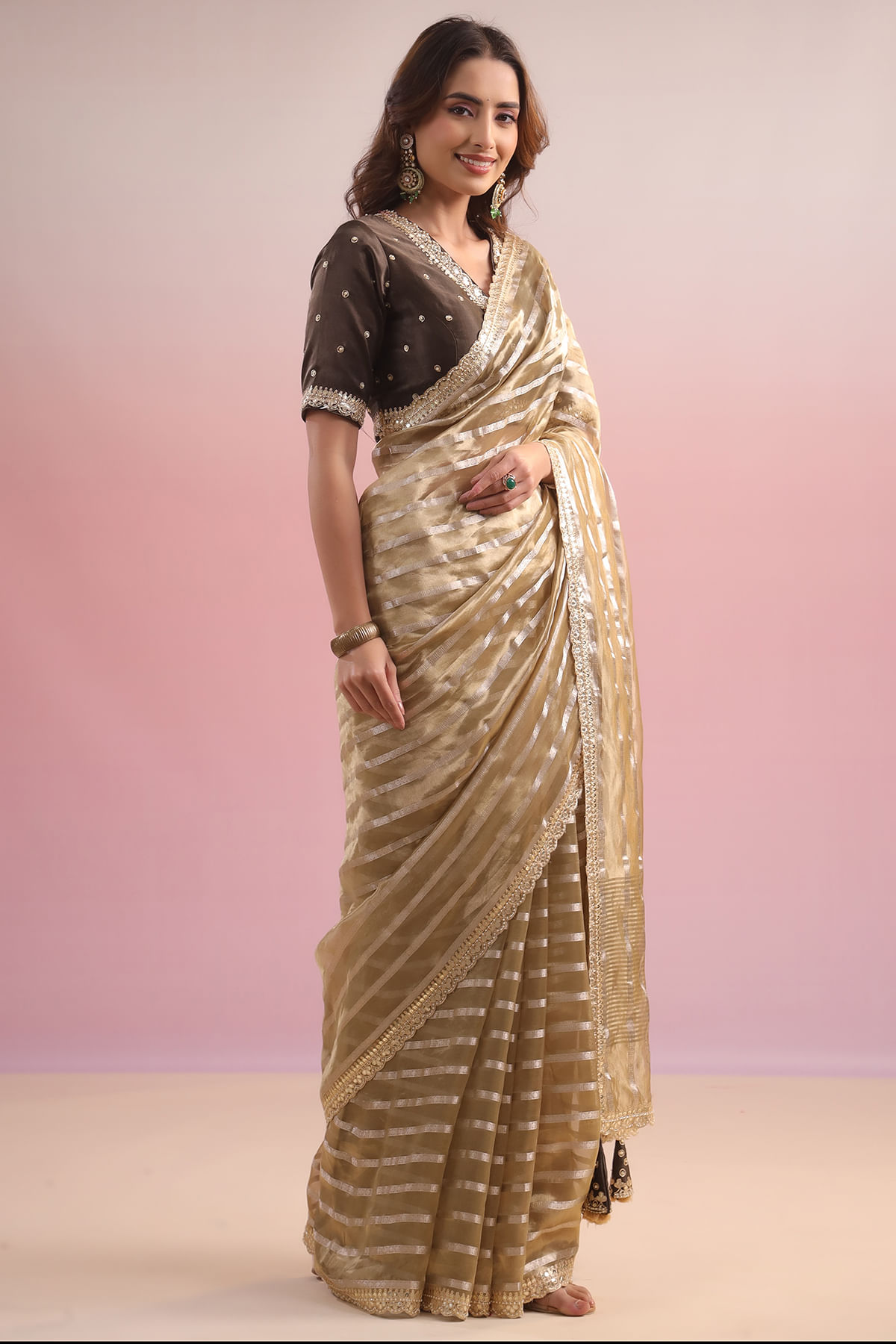 Gold Organza Designer Saree