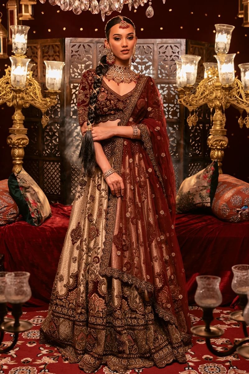 Gold Velvet Bridal Lehenga