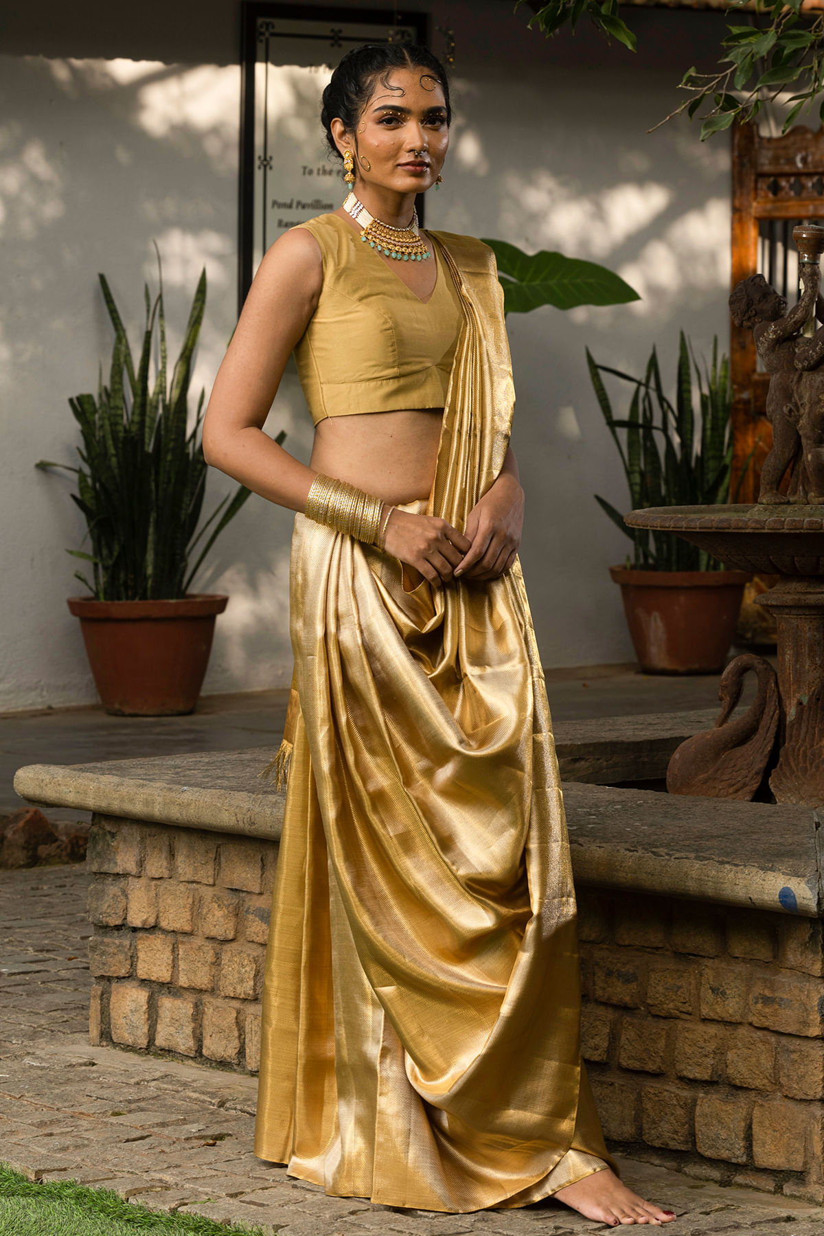 Gold Kanchipuram Tissue Saree