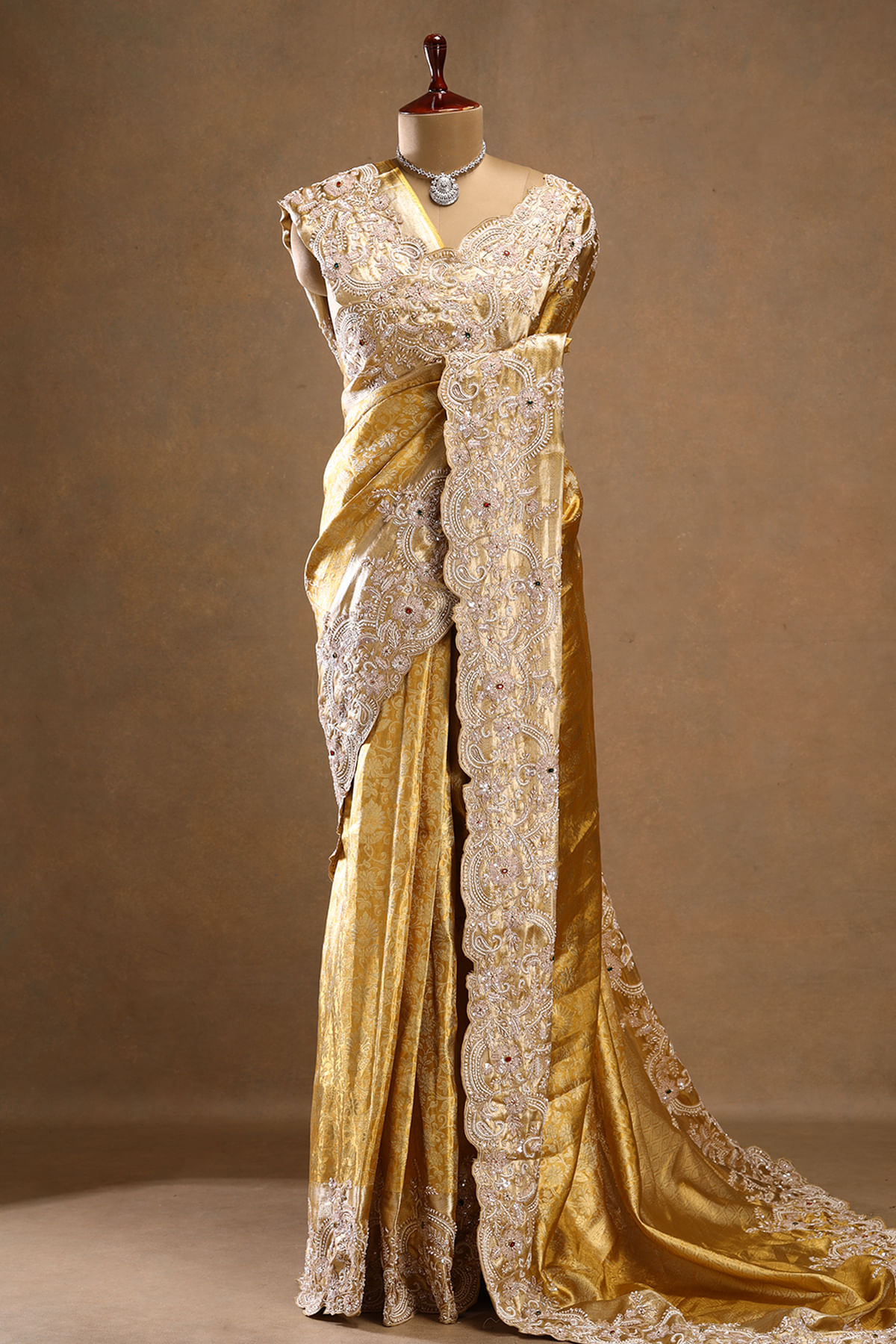 Gold Kanchipuram Tissue Designer Saree