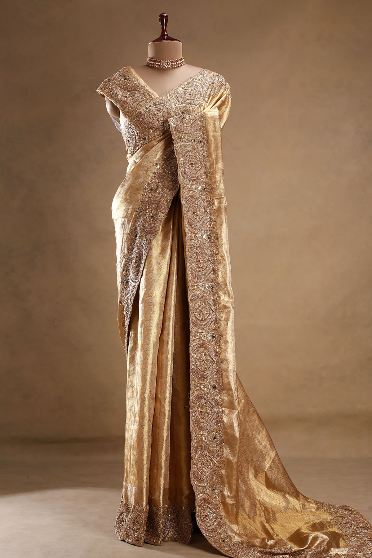 Gold Kanchipuram Tissue Designer Saree