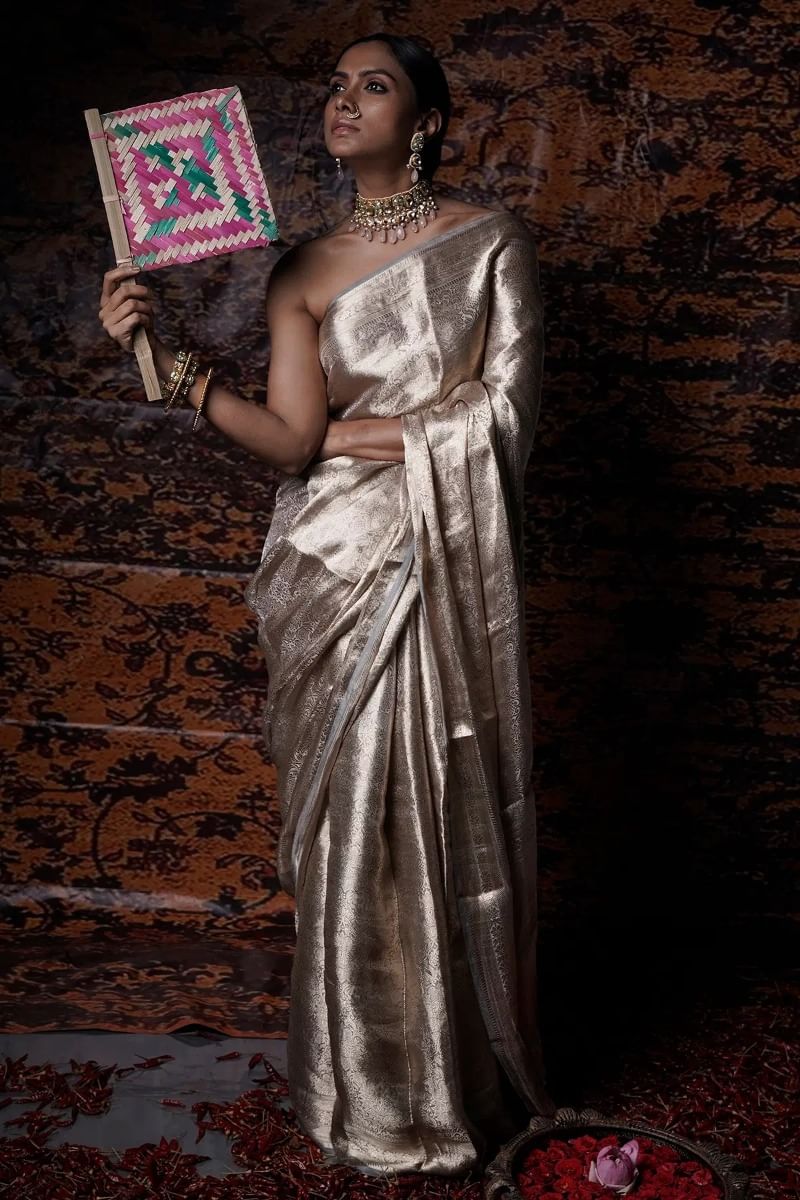 Silver Banarasi Tissue Saree