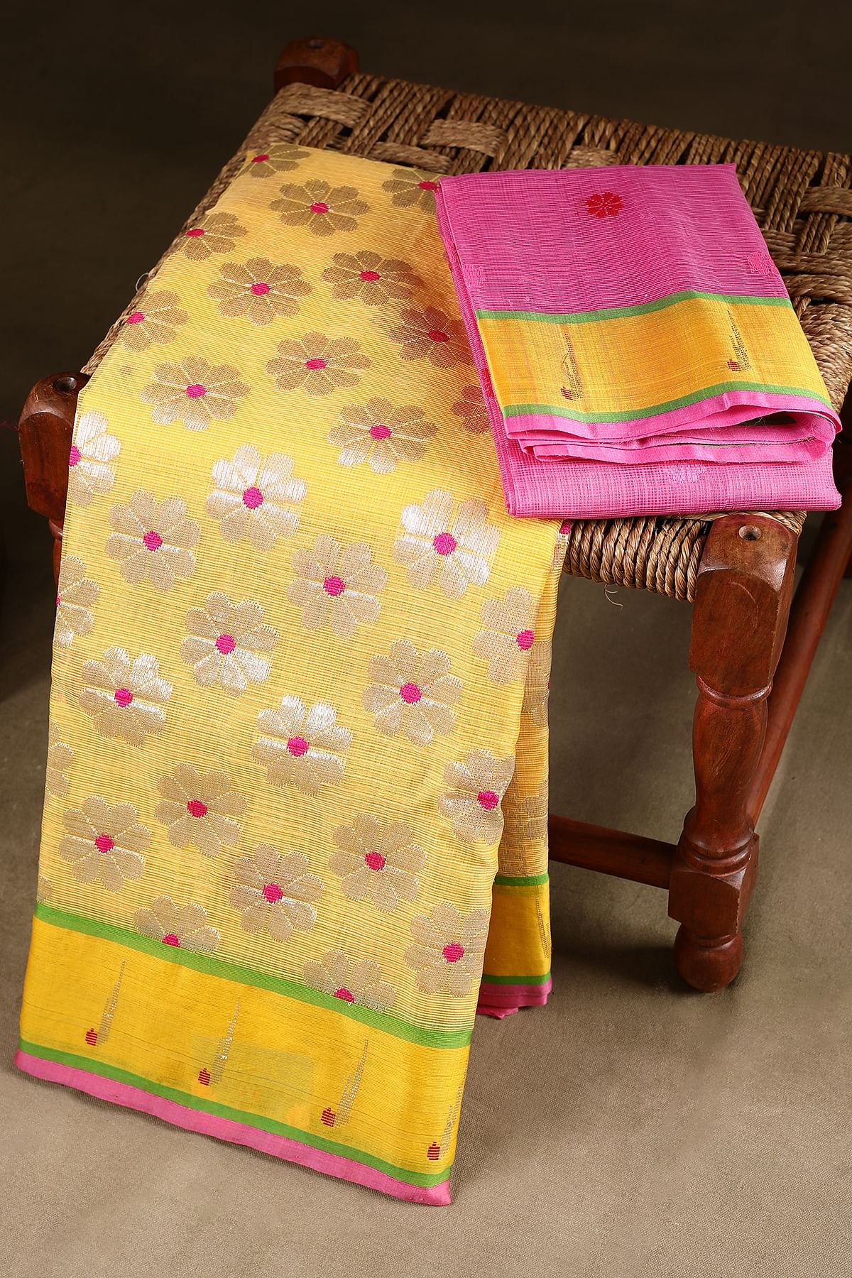 Yellow Kota Doria Saree