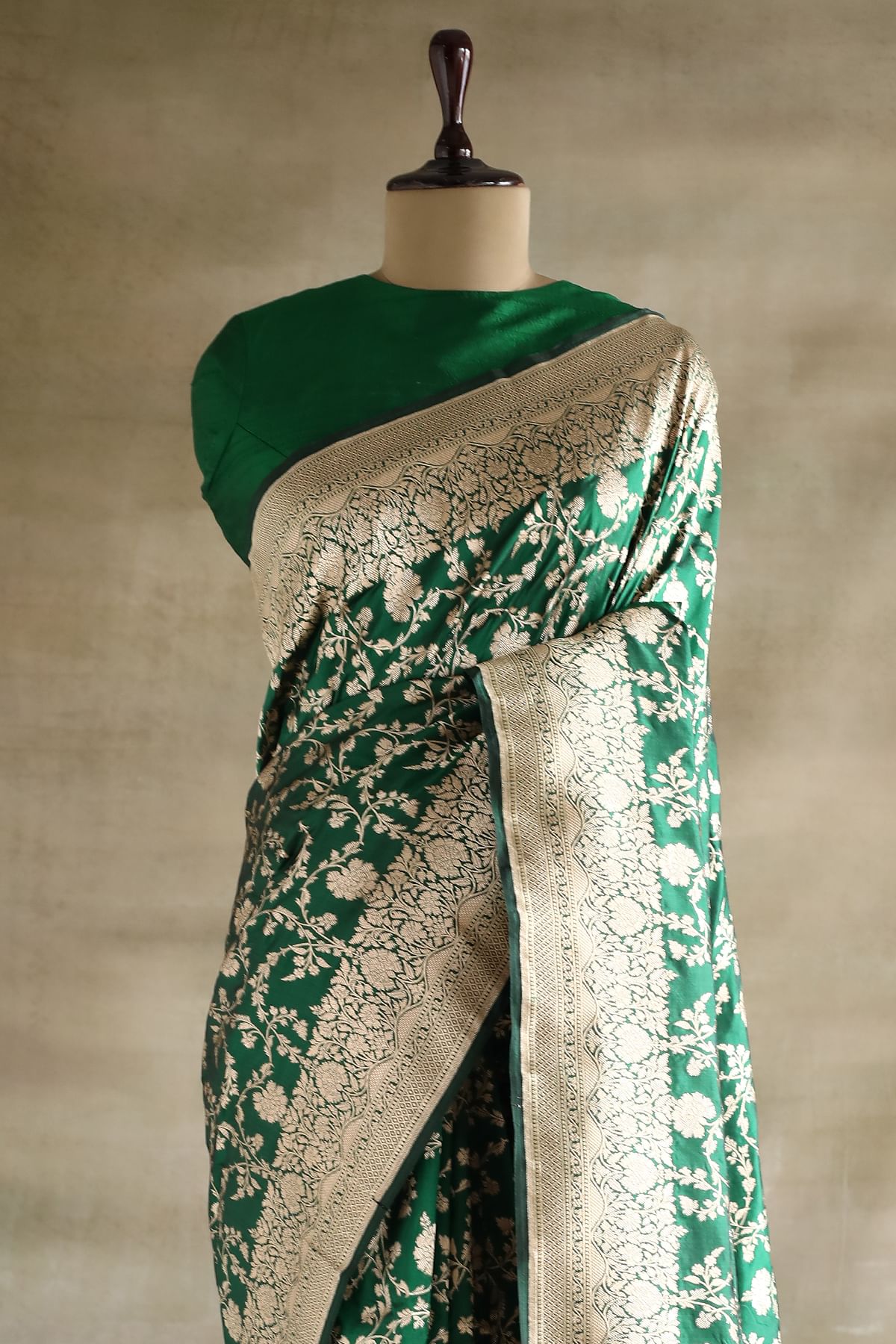 Raw silk outlet with certified tag- Black with pistachio green border and pallu