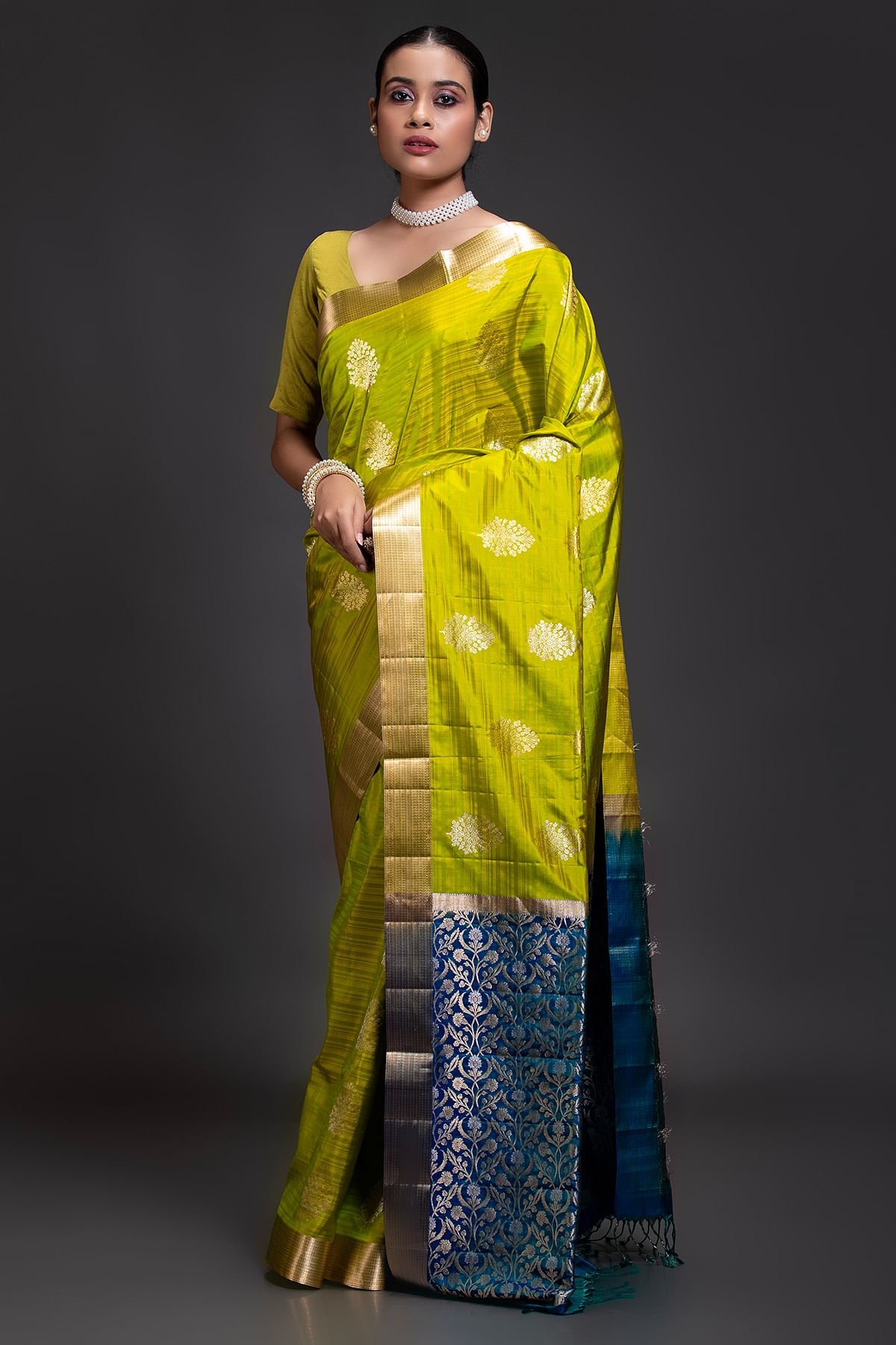Green And Yellow Silk Saree 