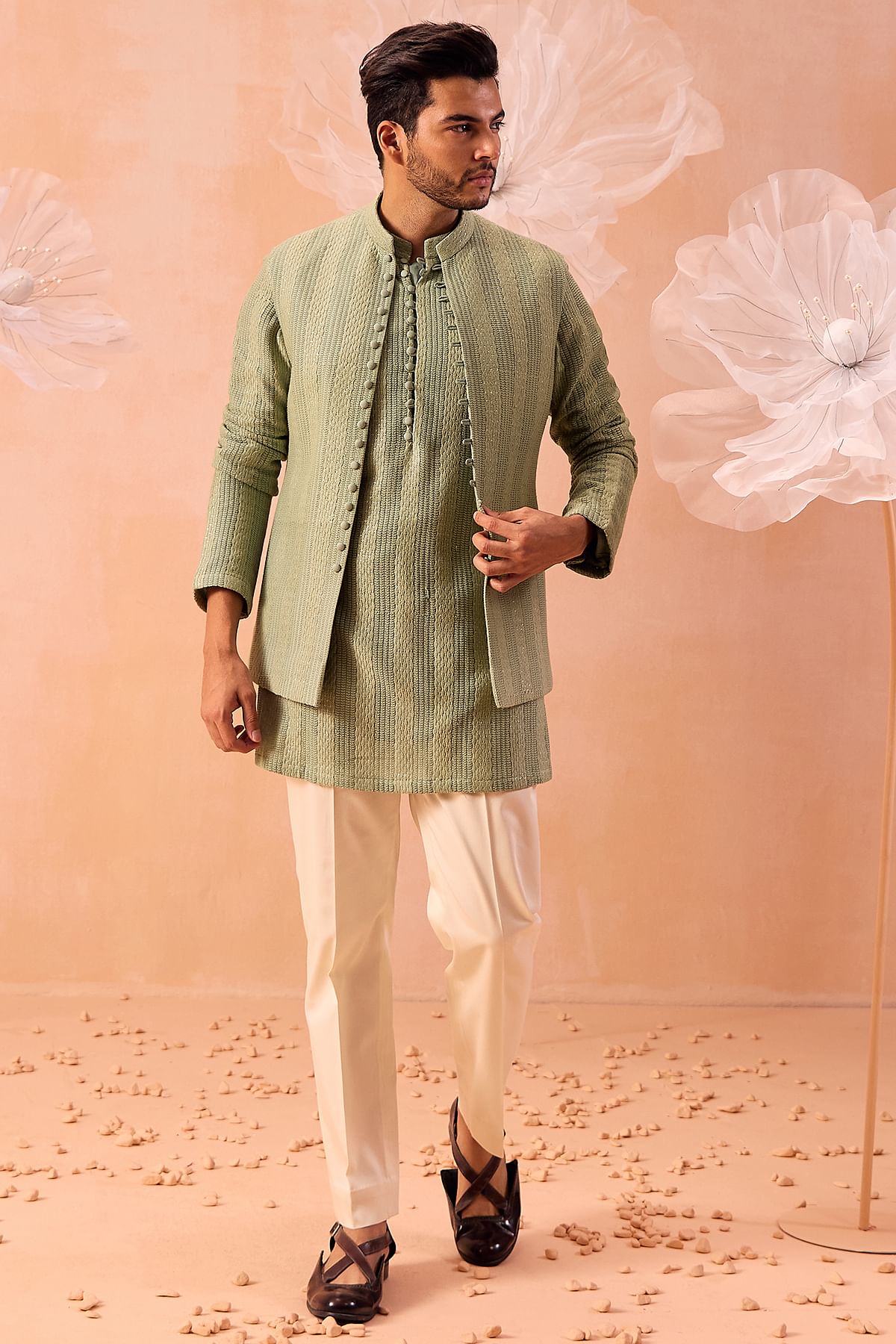 Green Waistcoat Kurta