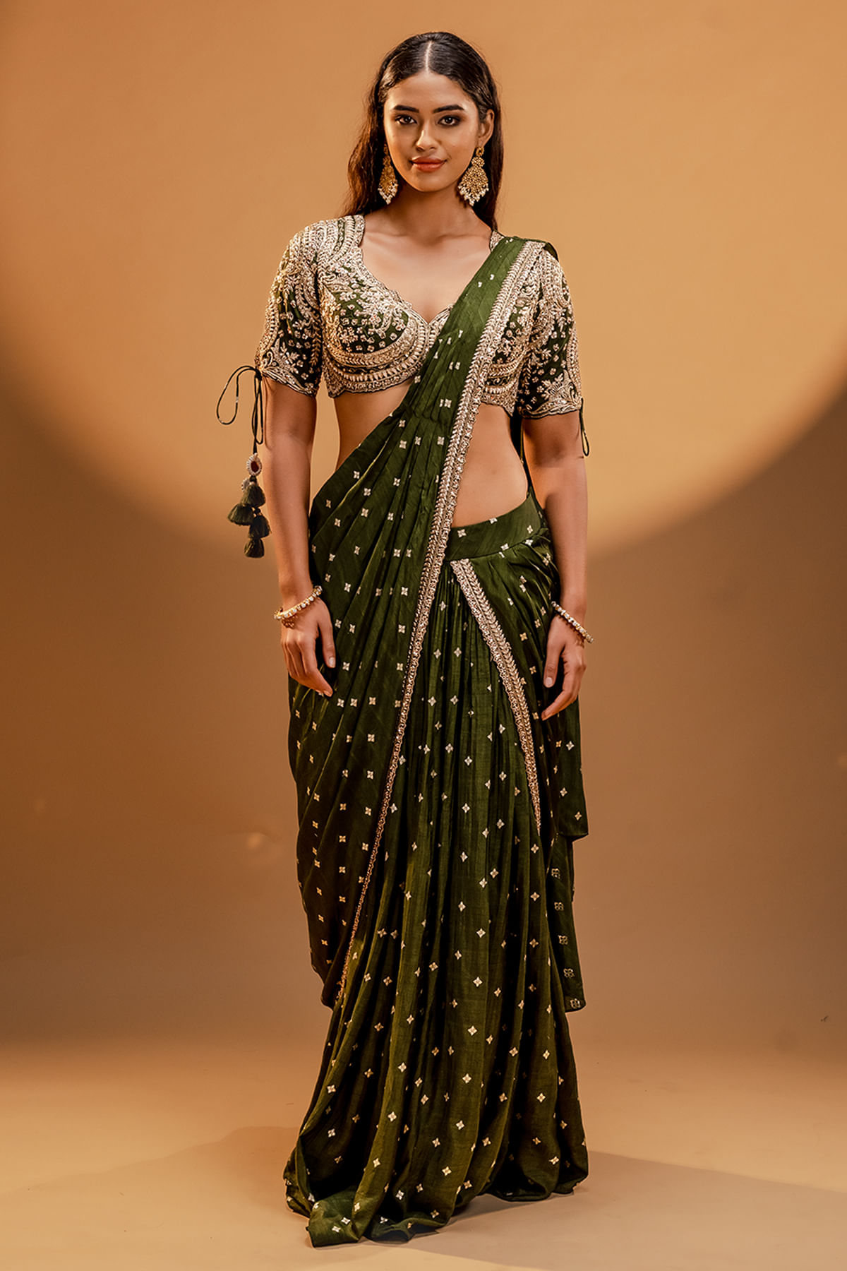 Green Ready To Wear Saree