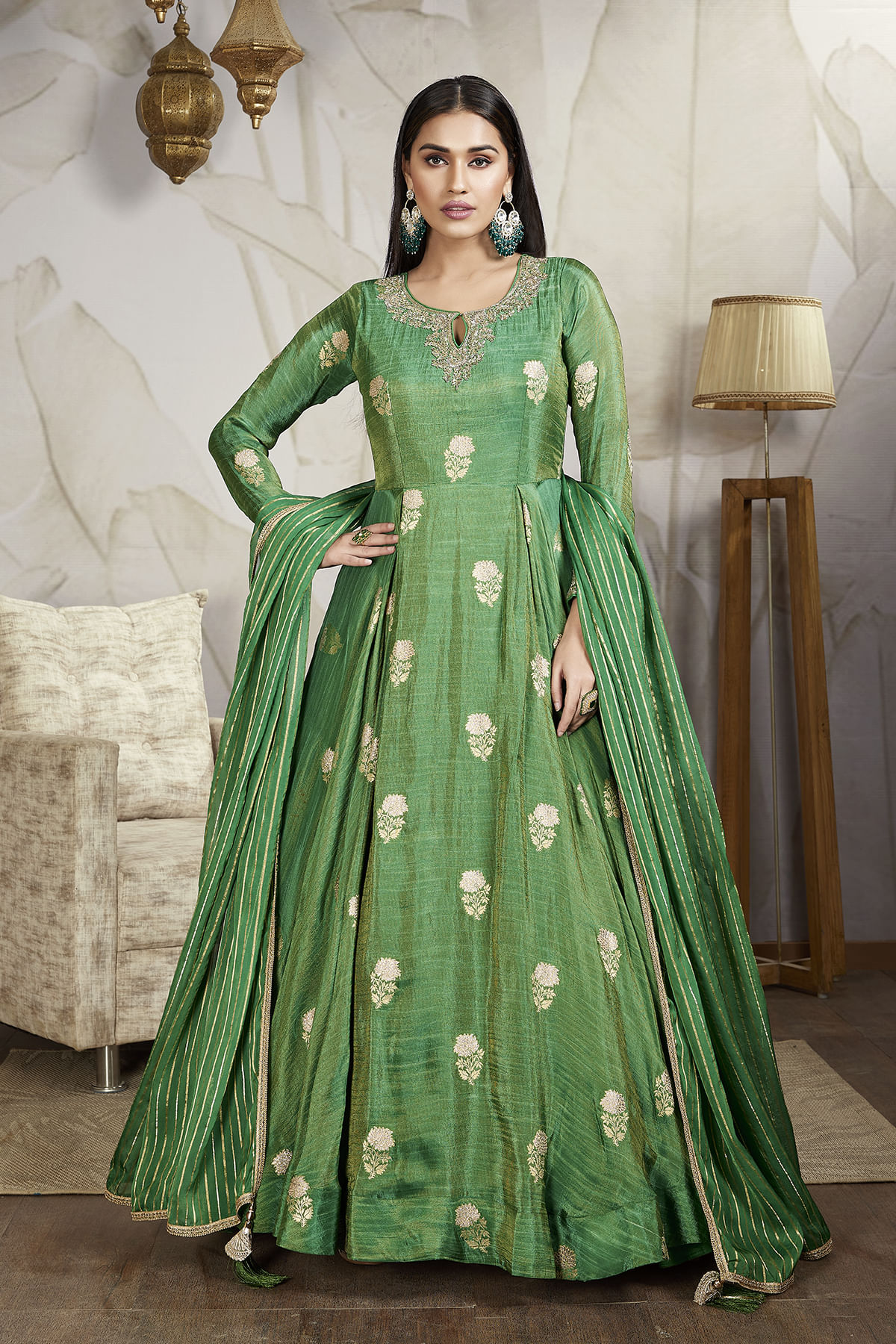 Green Tissue Anarkali Salwar