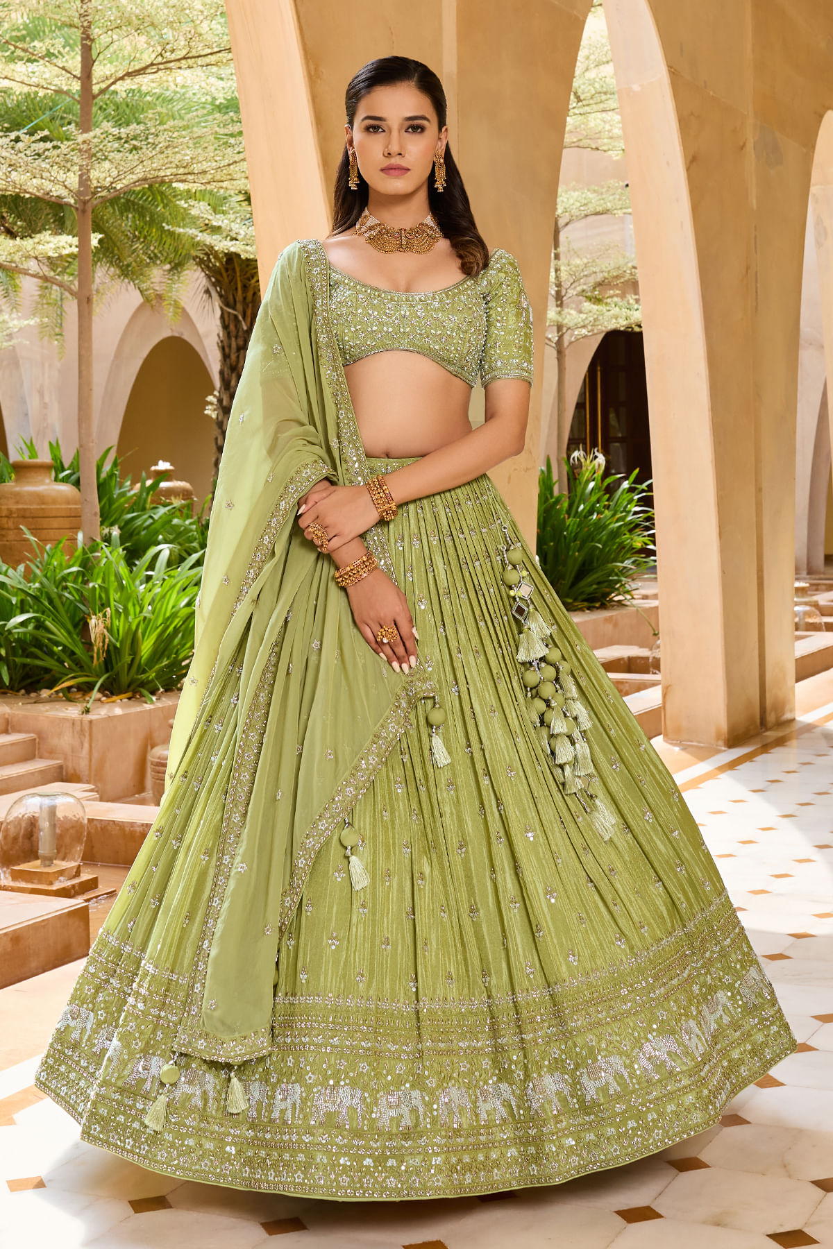 Green Mehendi Lehenga