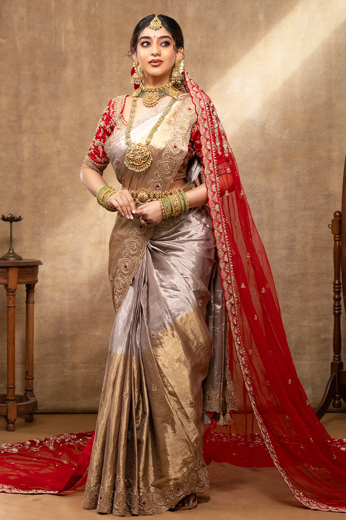 Grey and Gold Designer Saree