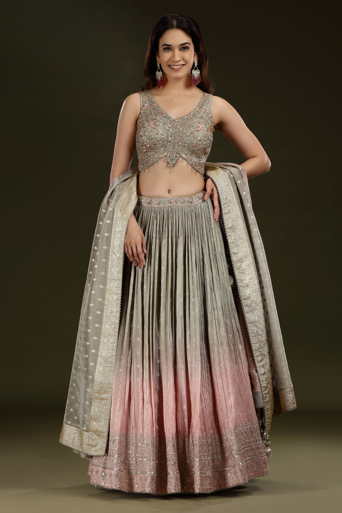 Grey and Pink Lehenga