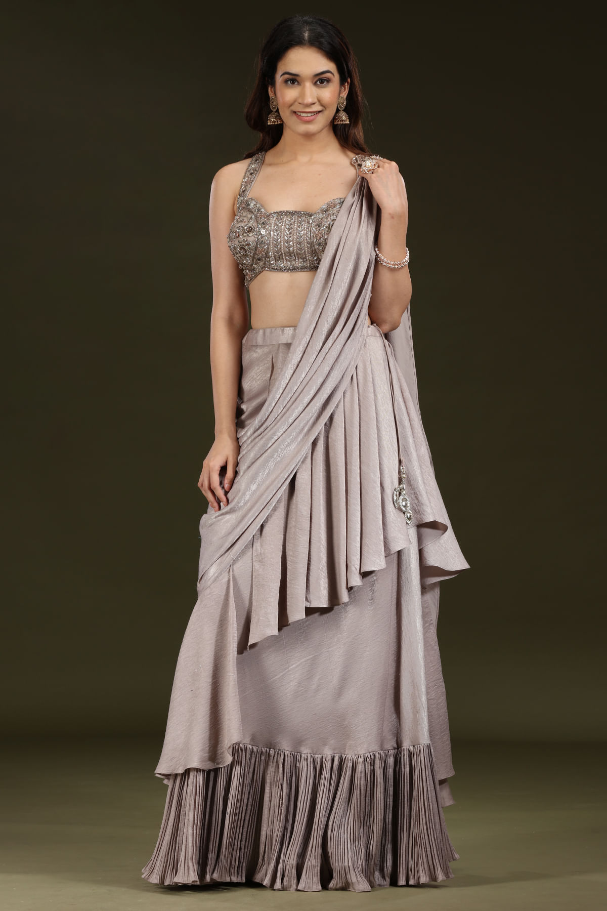 Grey Ready To Wear Saree 