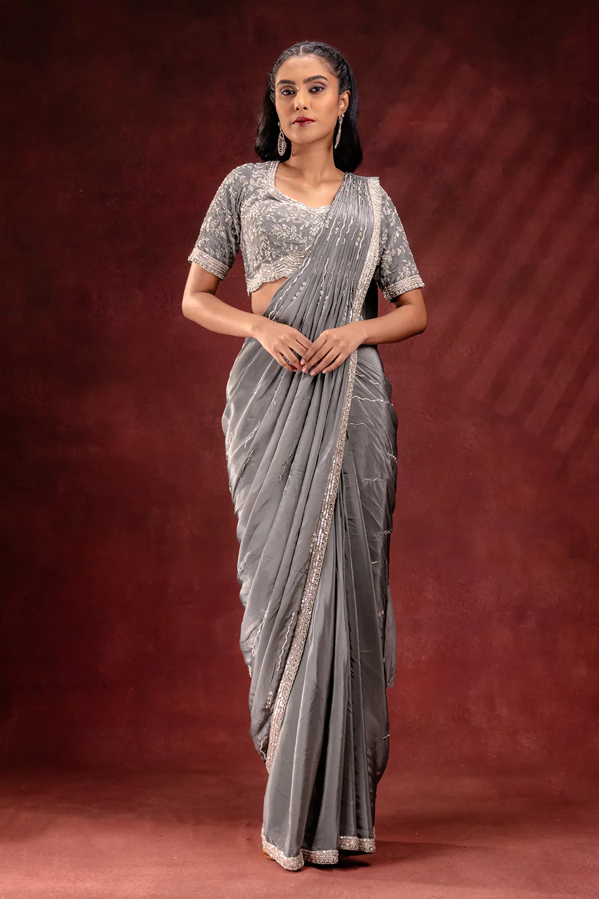 Grey Ready To Wear Saree