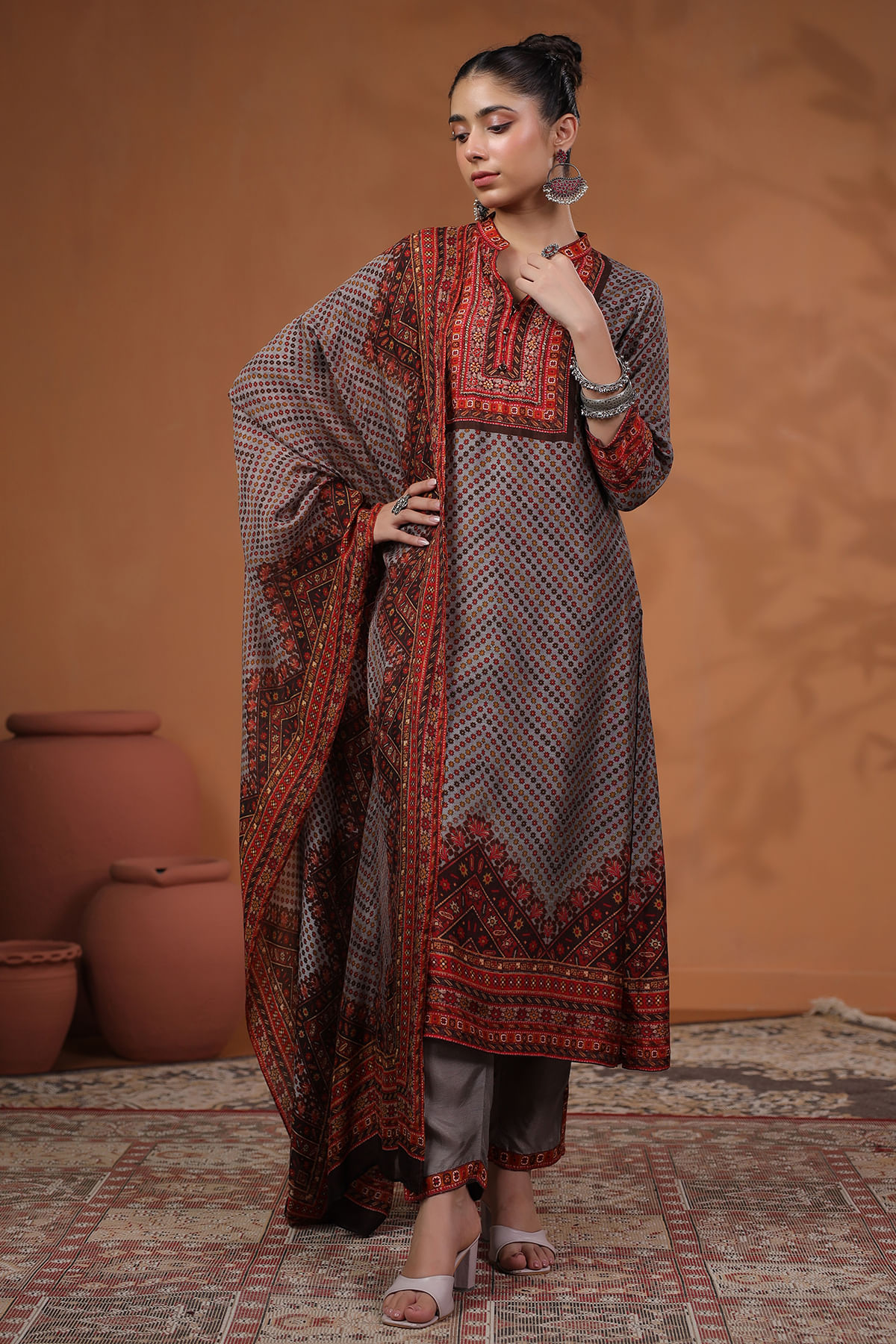 Grey Tussar Silk Straight Cut Suit