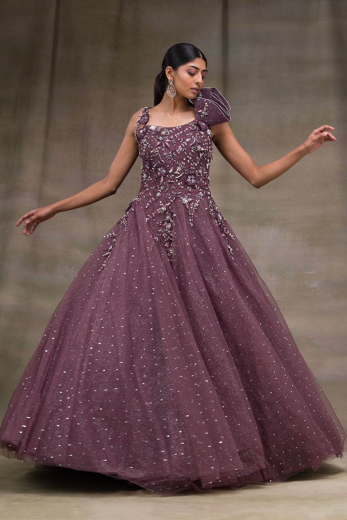 Dark Purple Gown Embellished With Glitter
