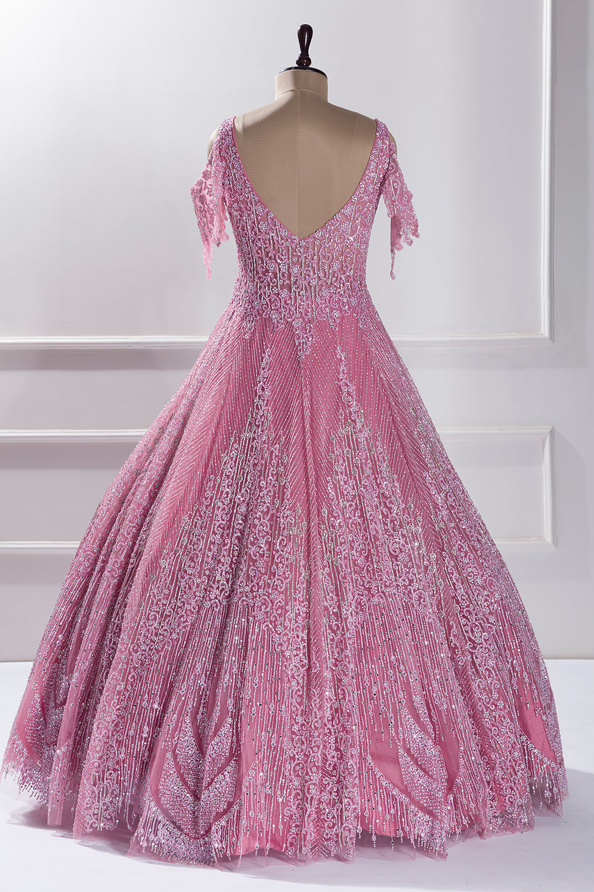 Buy Flamingo Pink Sequins Embroidered Net Reception Gown Online Samyakk