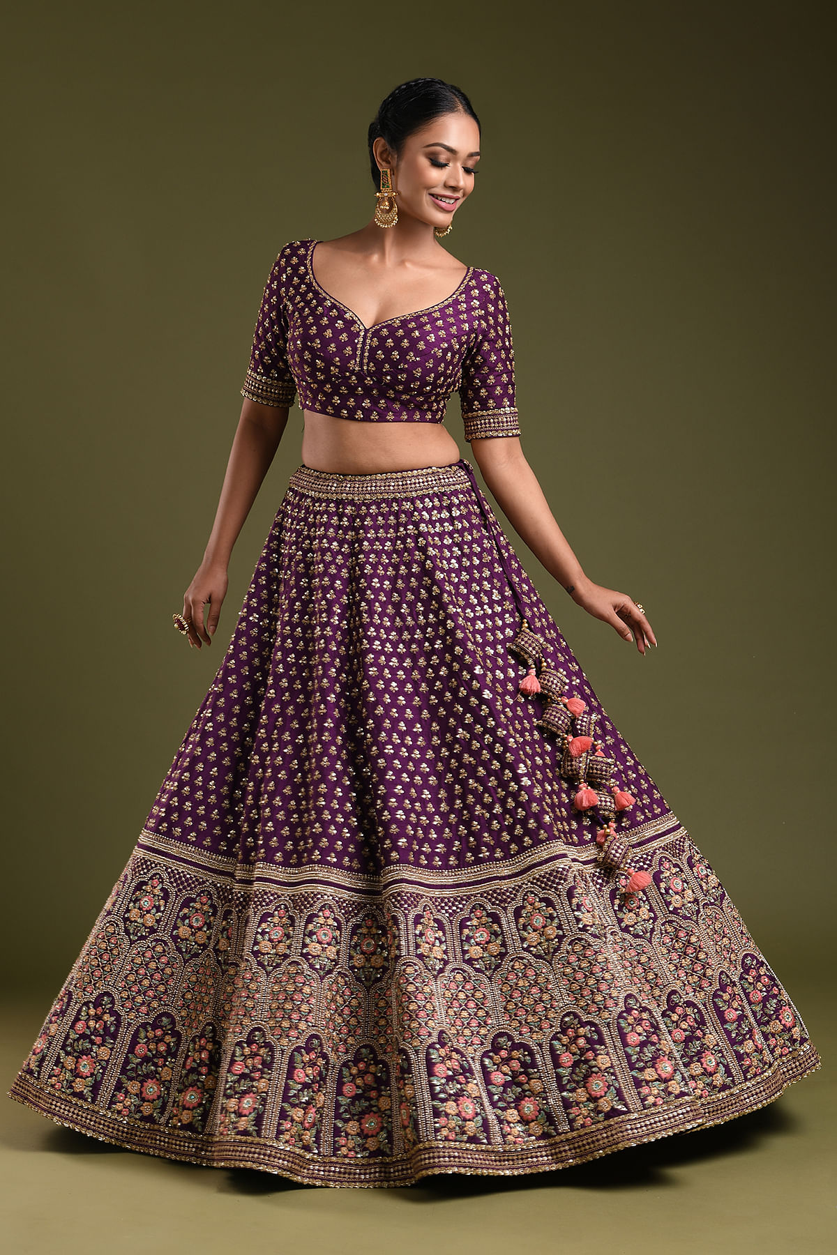 Scuba Blue Nadenka Raw Silk Appliquéd And Embellished Lehenga With Blo –  Studio East6