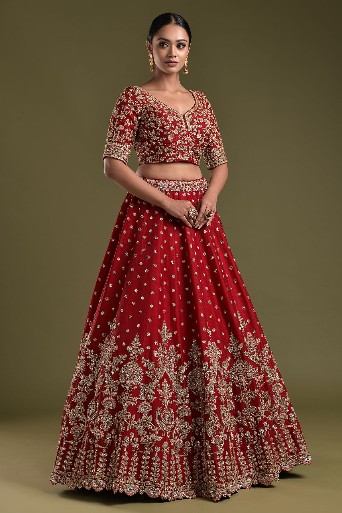 Red Raw Silk Hand Embroidered Doli Baarat Bridal Lehenga – Mohi fashion