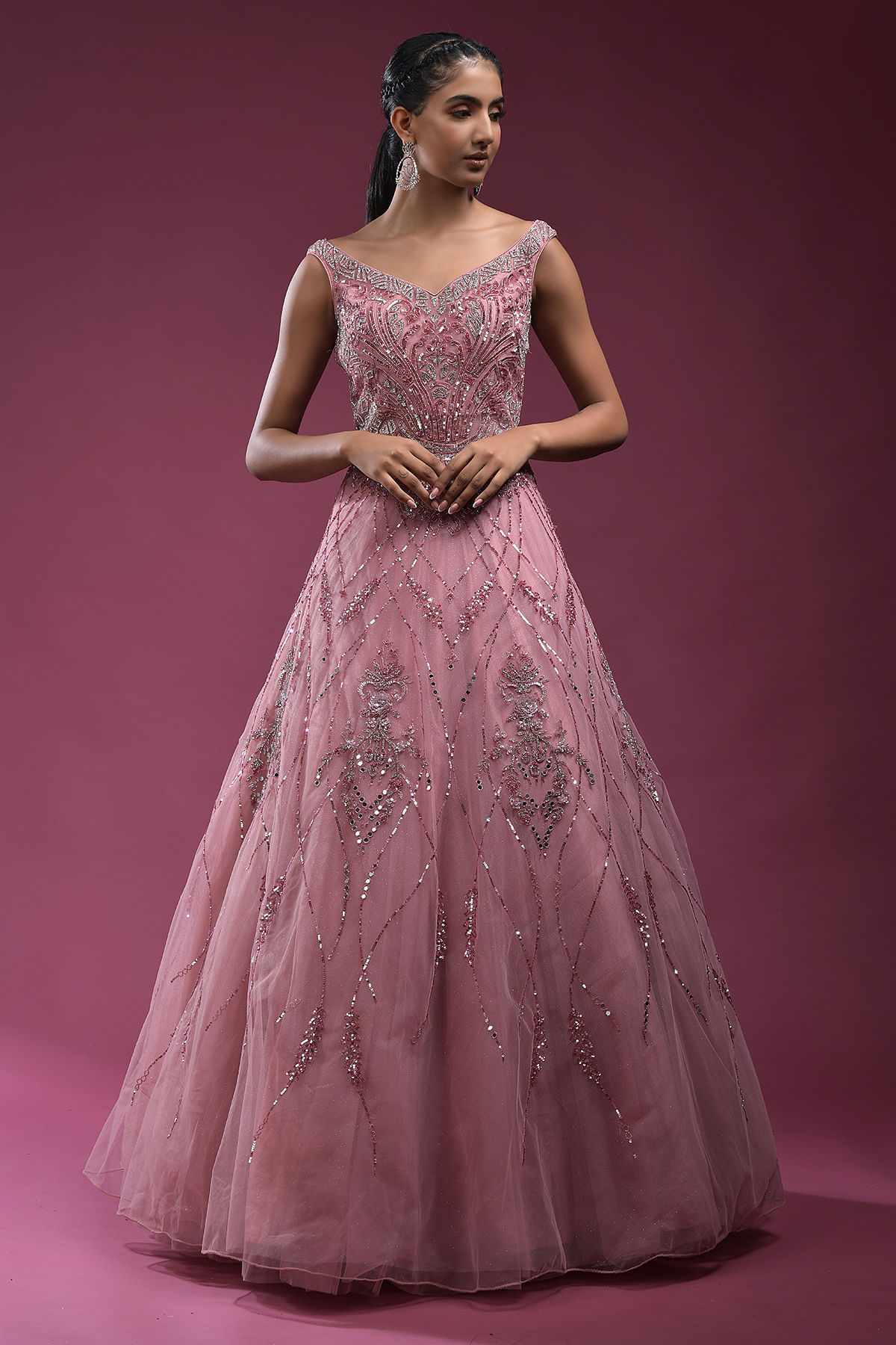 Pink Cape Soft Tulle A-line Light-weighted Prom Dress - SelenaHuanBridal
