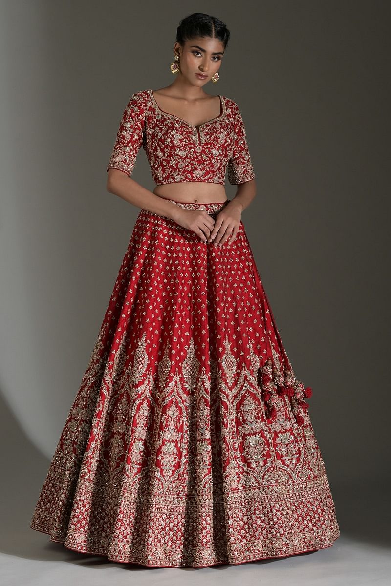 Buy Dark Red Georgette Embroidered N Sequins A Line Lehenga Wedding Wear  Online at Best Price | Cbazaar