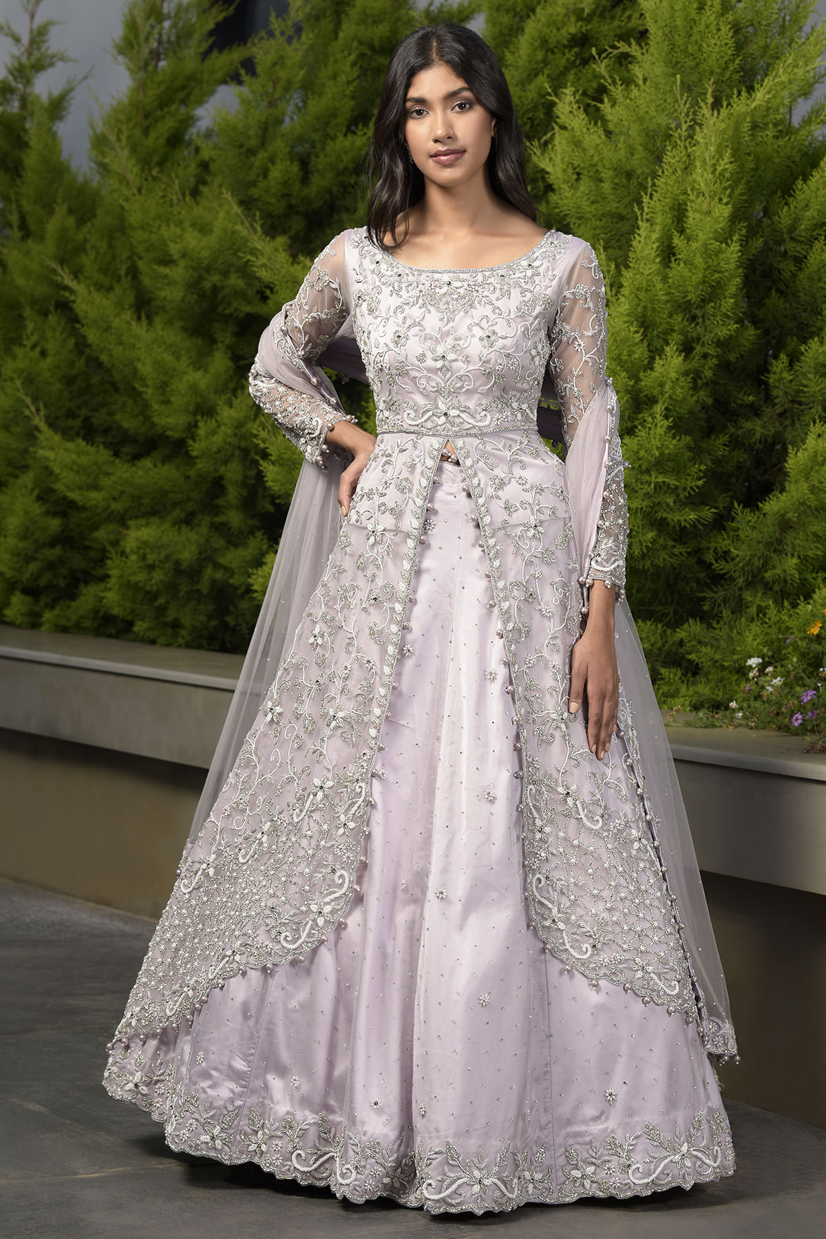 Embroidered Net Jacket Lehenga