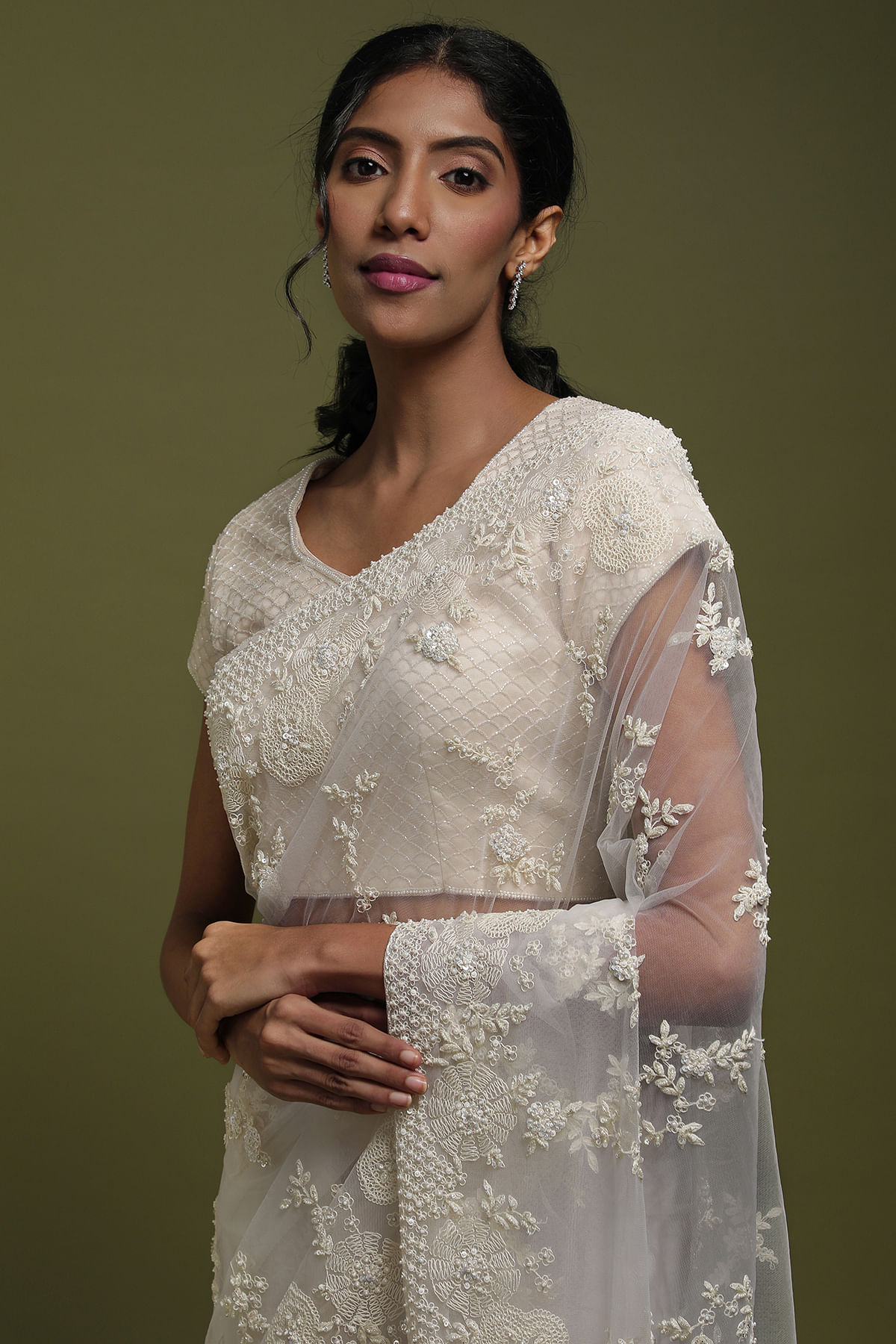 White Net Saree