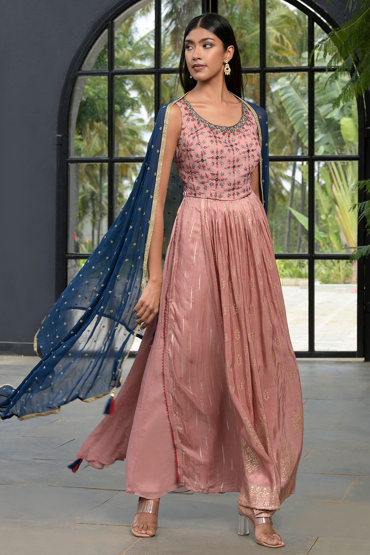 Dusty Pink Abla Embroidered Silk Designer Salwar