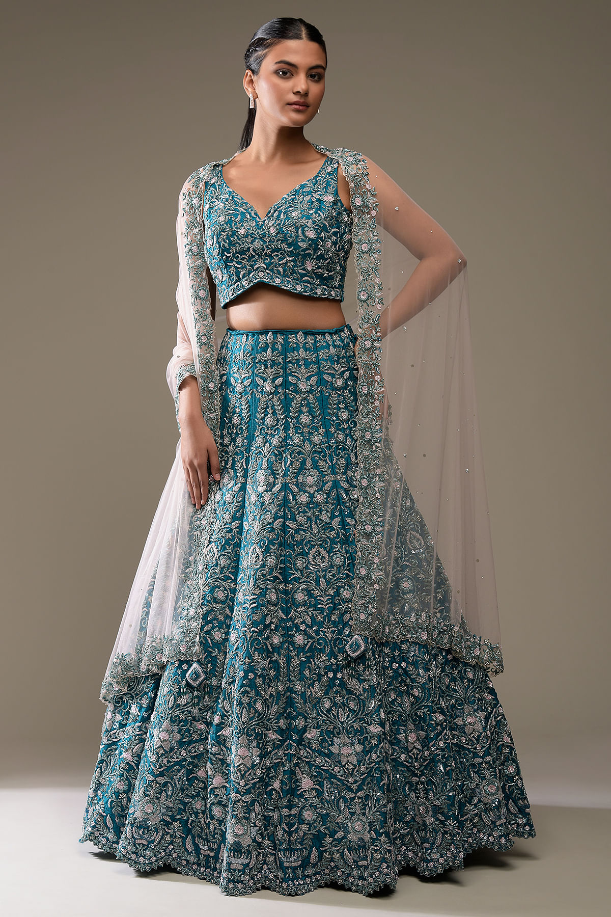 Peacock blue bridal on sale lehenga