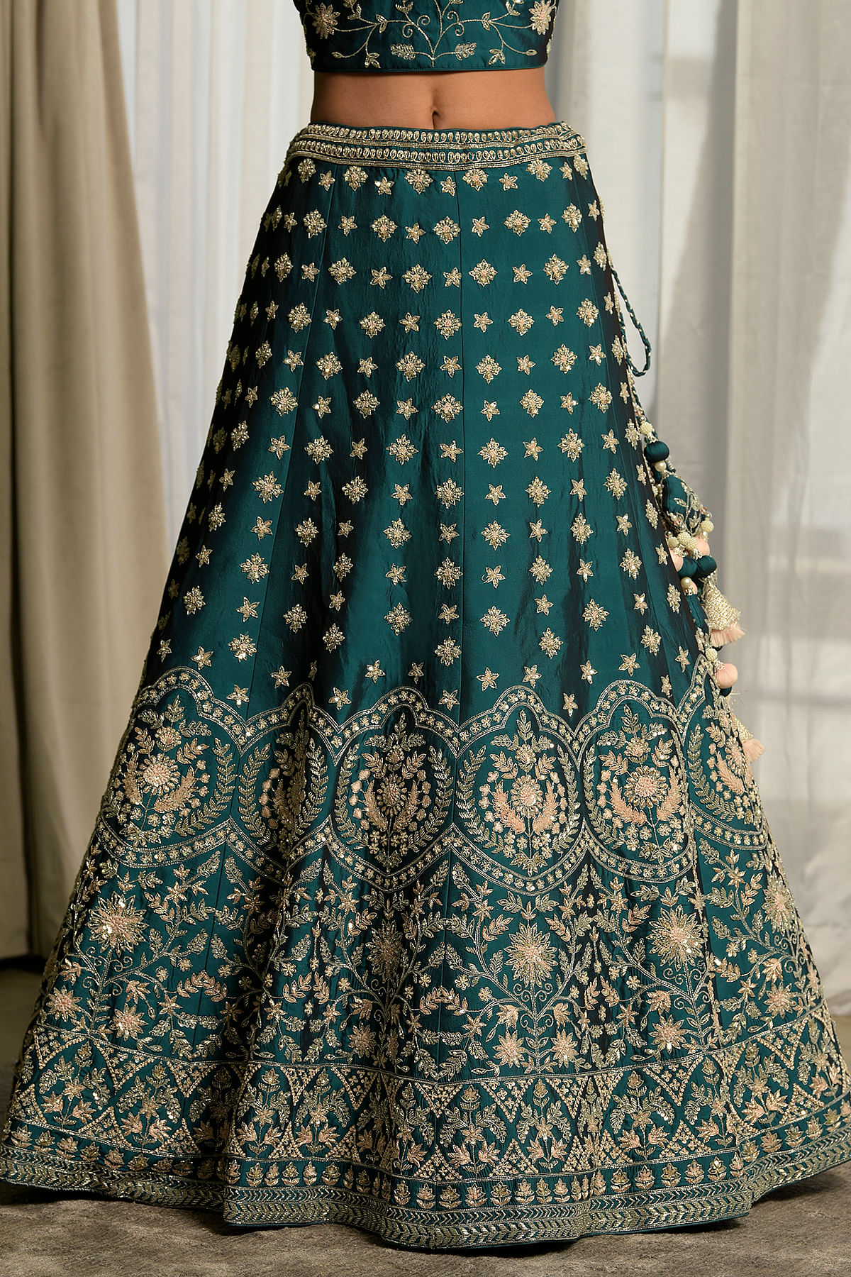 Peacock Blue Raw Silk Lehenga with Thread Embroidery – Ethnos