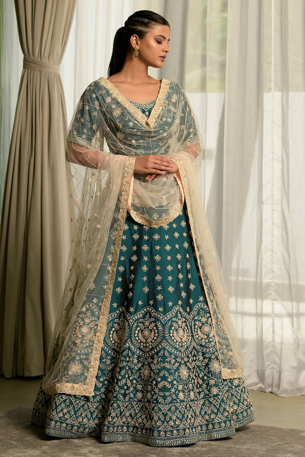 G3+ Fashions - Peacock Blue Shade Wedding Lehenga Choli In Georgette  Product Code: G3-WLC11032 Click to shop online:- https://bit.ly/3RAUhPy |  Facebook