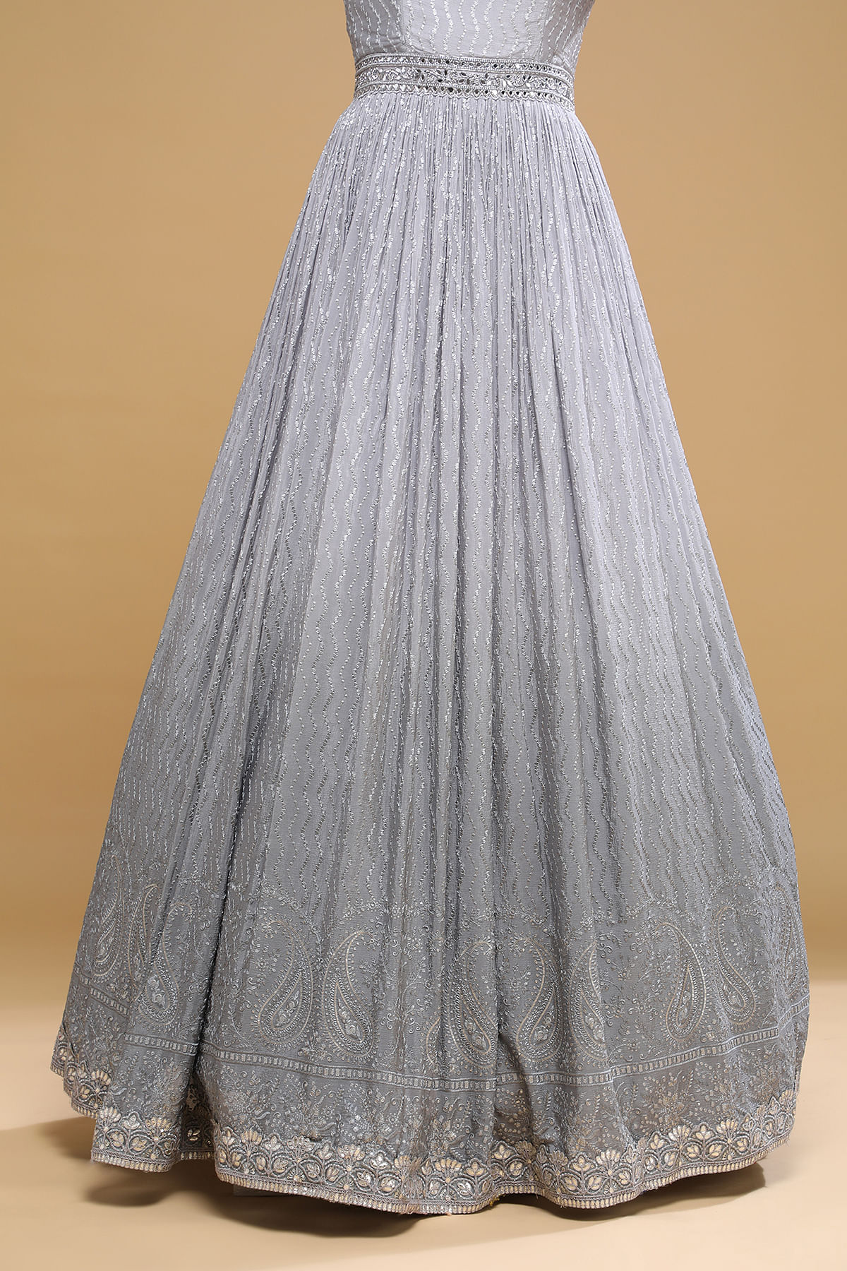 Dark Grey Silver Zari and Sequins work Floor Length Anarkali Suit – Seasons  Chennai