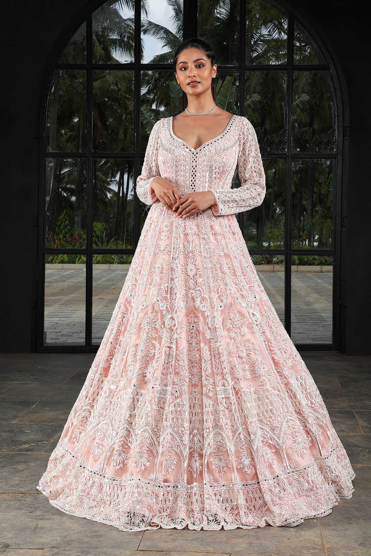 Plus Size Pink Wedding Dresses Half Sleeves V Neck Lace Appliques Bridal  Dresses | eBay