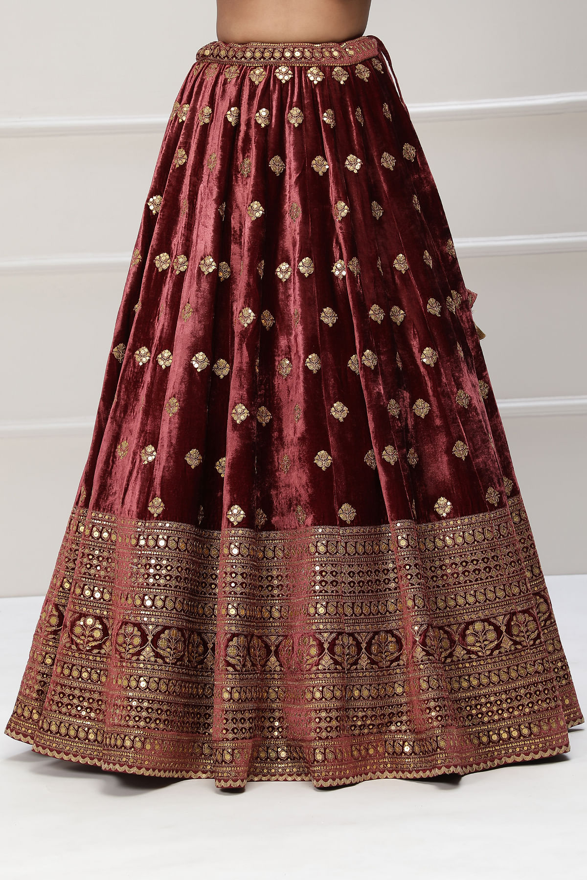 Ella Wine Red Bridal Lehenga Set In Velvet Beads Work SYF9095 –  ShreeFashionWear