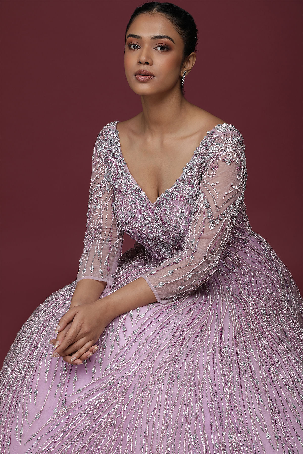 Rose pink reception gown in heavy embroidery KALKI Fashion India