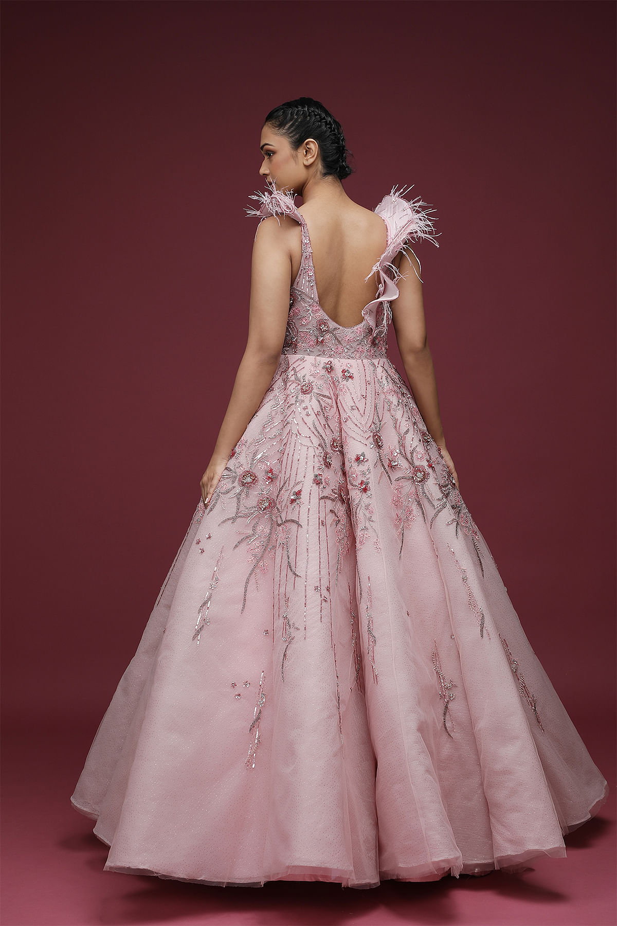 A-Line V Neck Tulle Appliques Blush Pink Prom Dress with Slit PSK472 –  Pgmdress