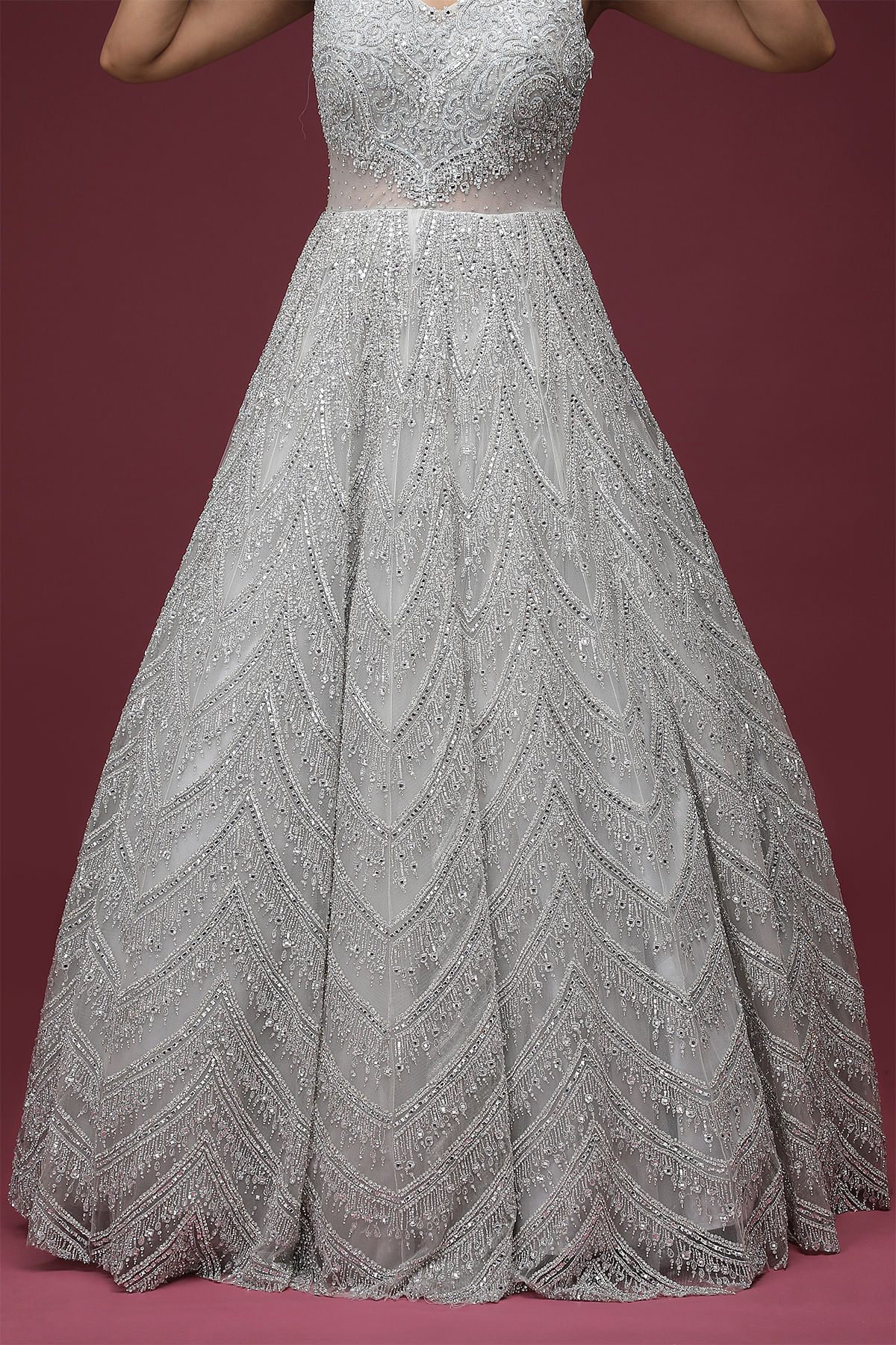 Buy Grey Net Embroidery Crystal Asymmetric Hellena Bead Gown For Women by  Eli Bitton Online at Aza Fashions.
