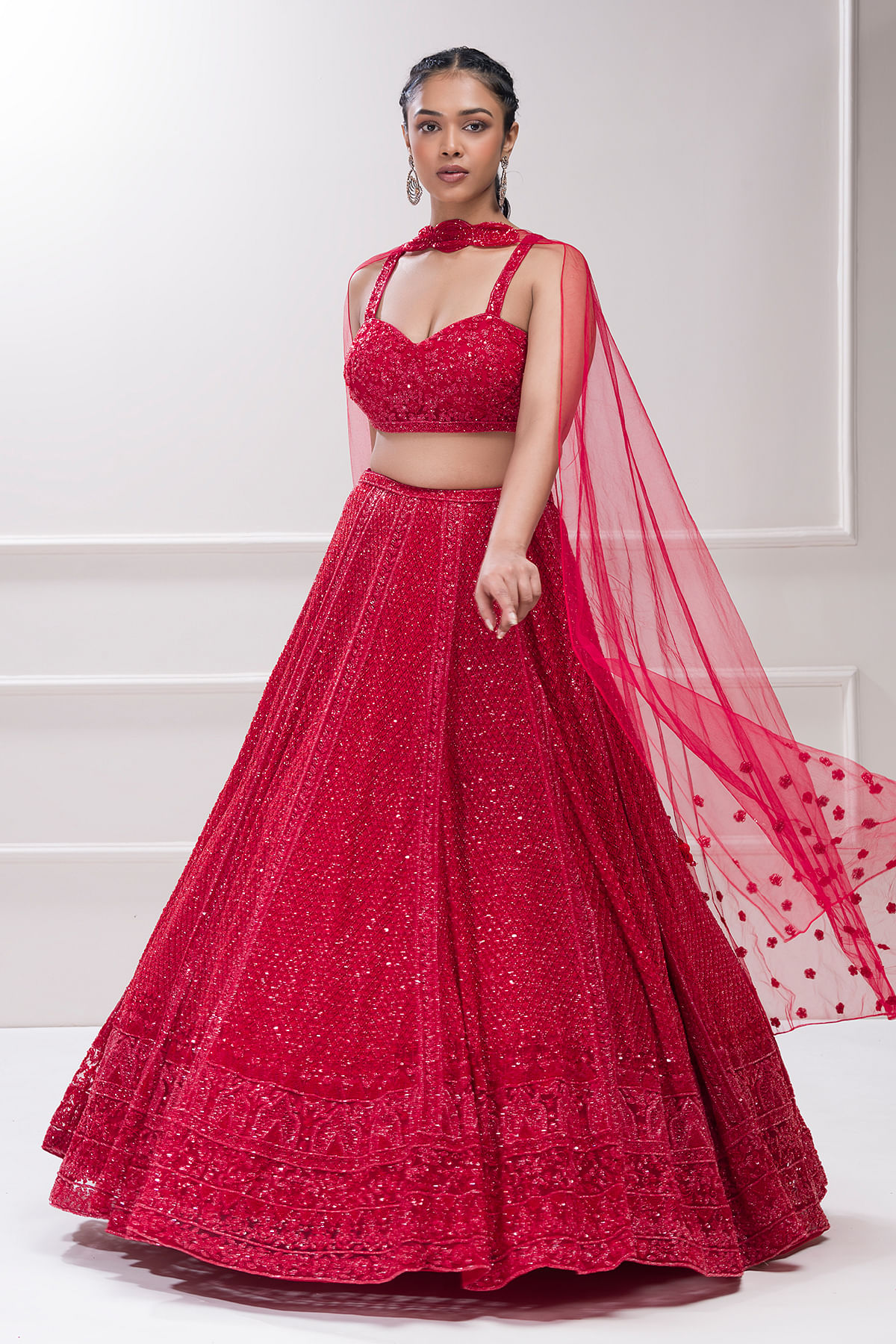 Banarasee Stitched Chanderi Lehenga & Blouse Fabric With Pink Dupatta-