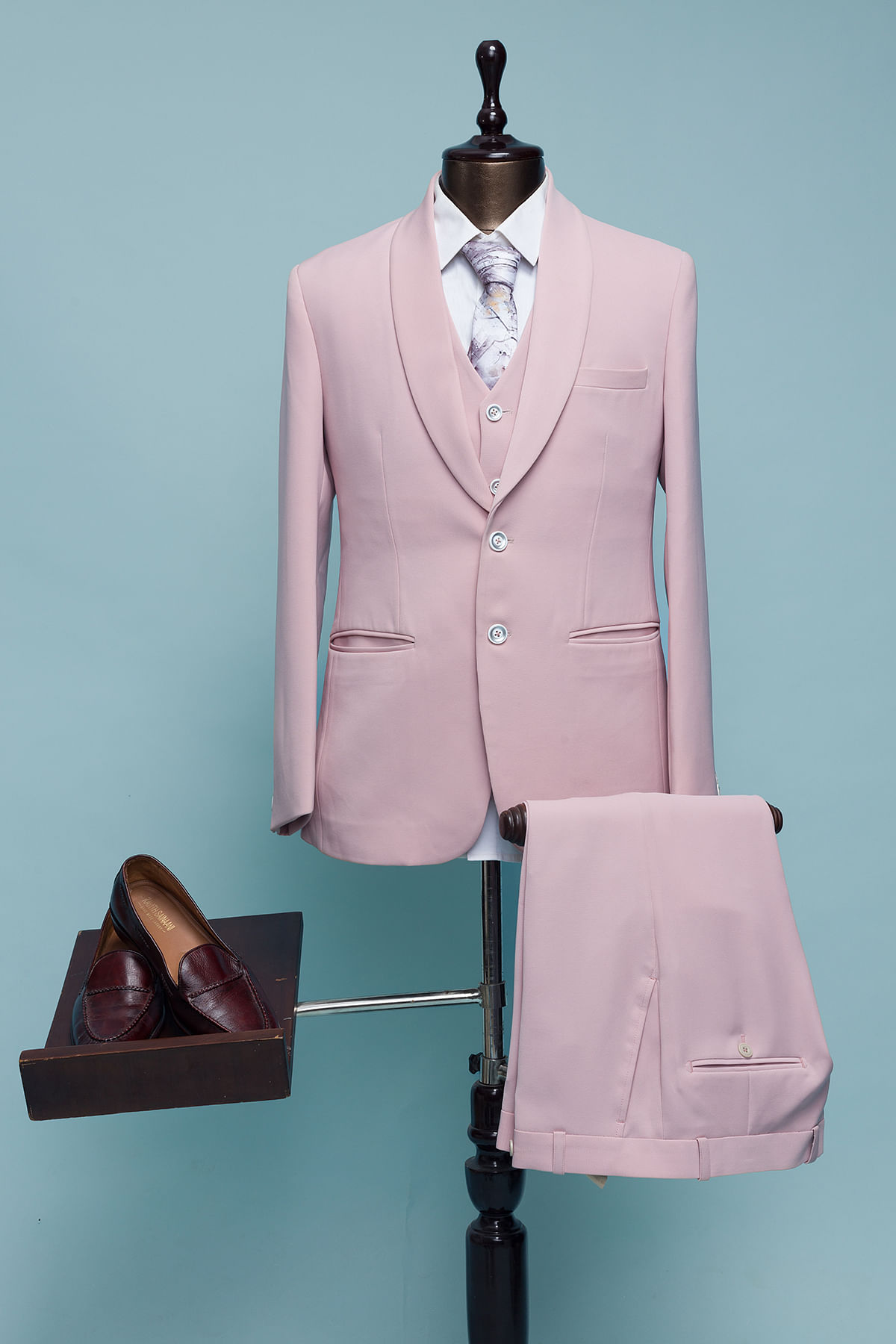 Chalk Pink Woven Italian Classic Suit-HF3780