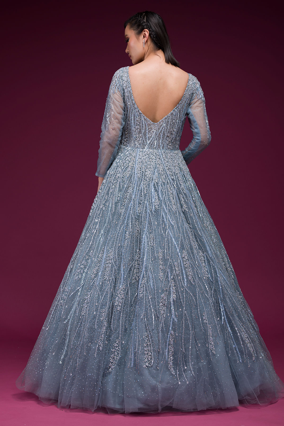 Glitter Grey Blue Prom Ceremony Concert Host Formal Gown Dress – FloraShe