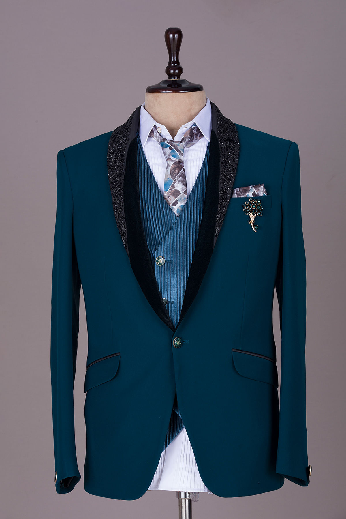 Buy Dark Peacock Green Woven Italian Classic Suit Online | Samyakk