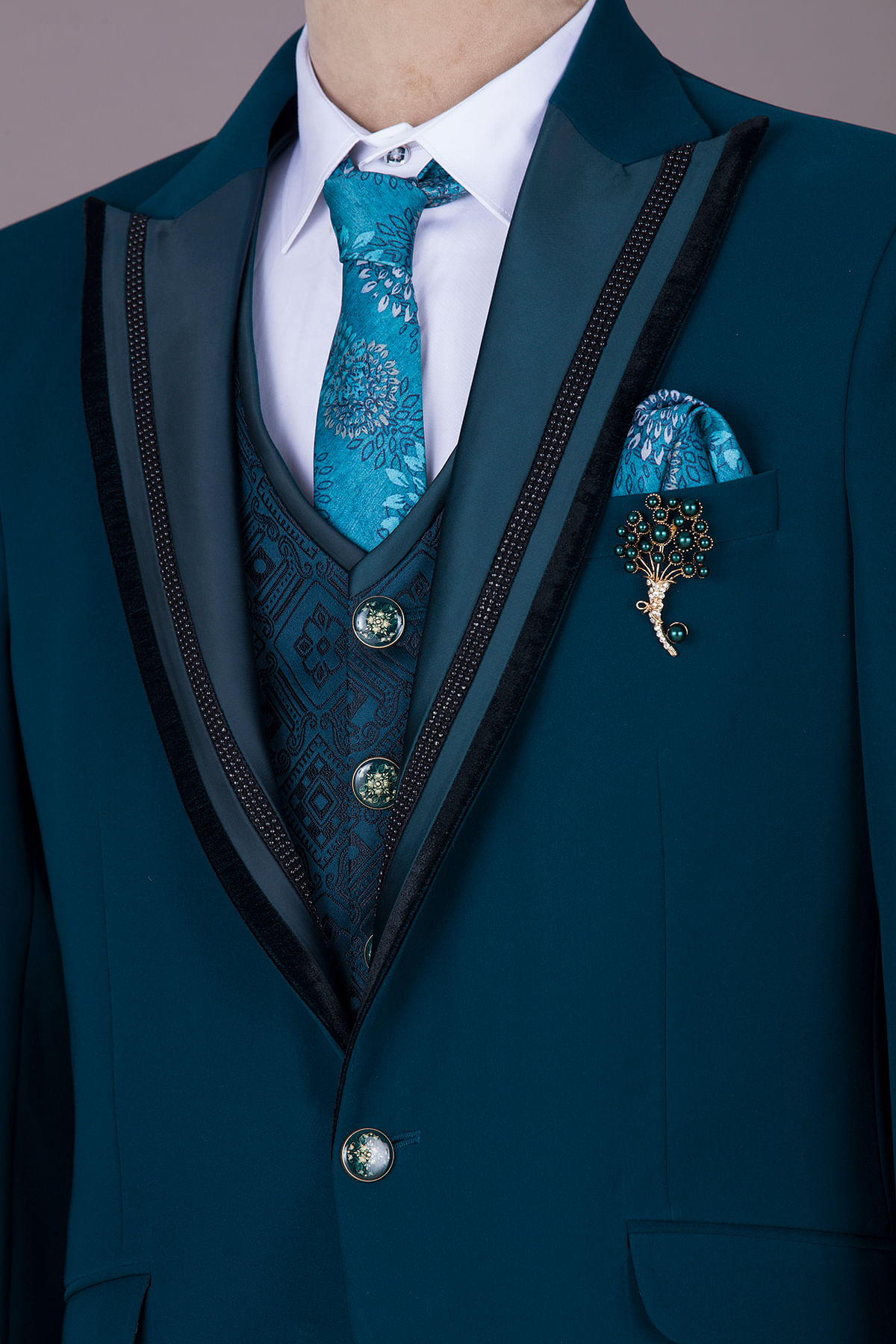 Peacock blue 2024 wedding suit