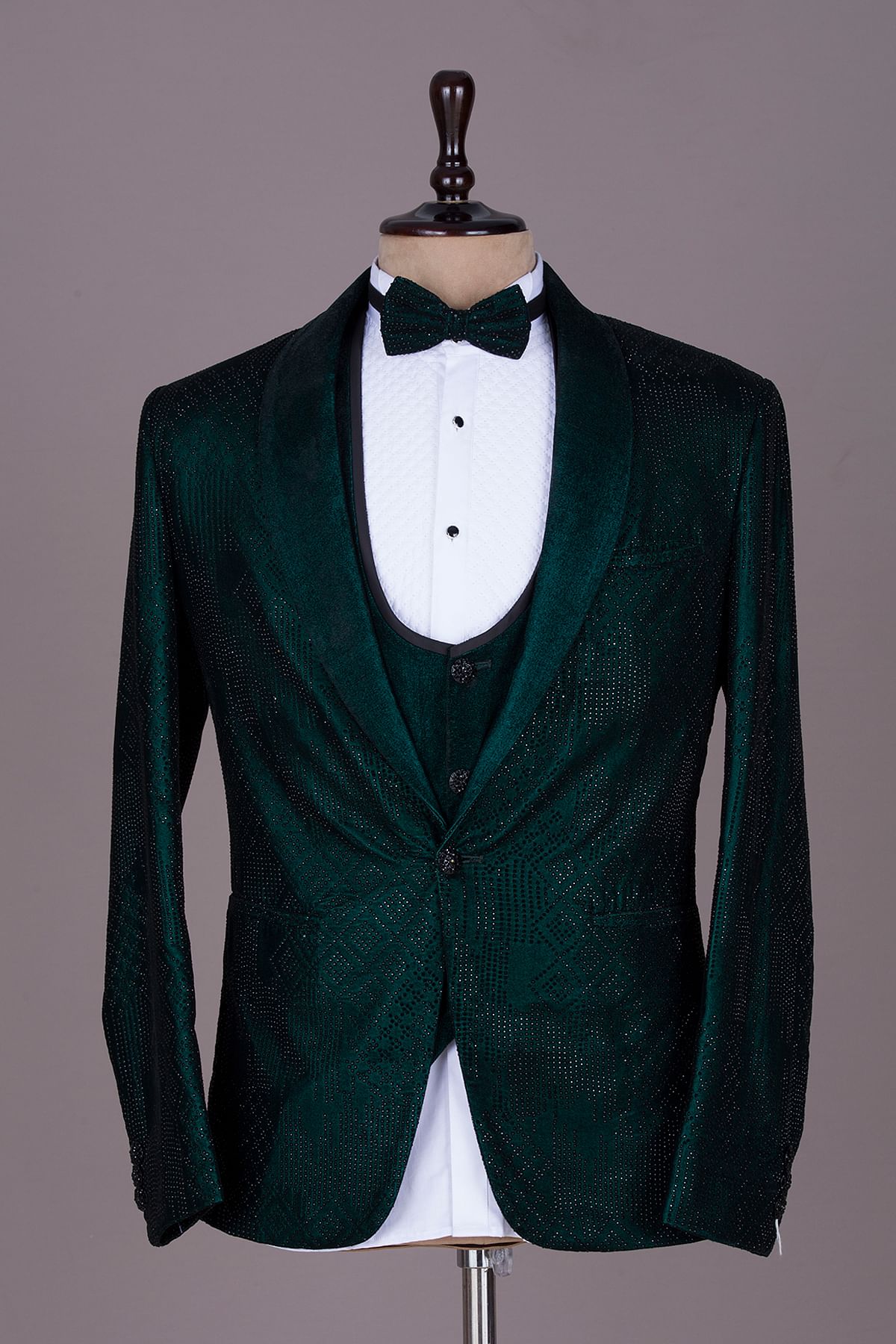 Buy Castleton Green Stone Embroidered Suede Tuxedo Suit Online Samyakk