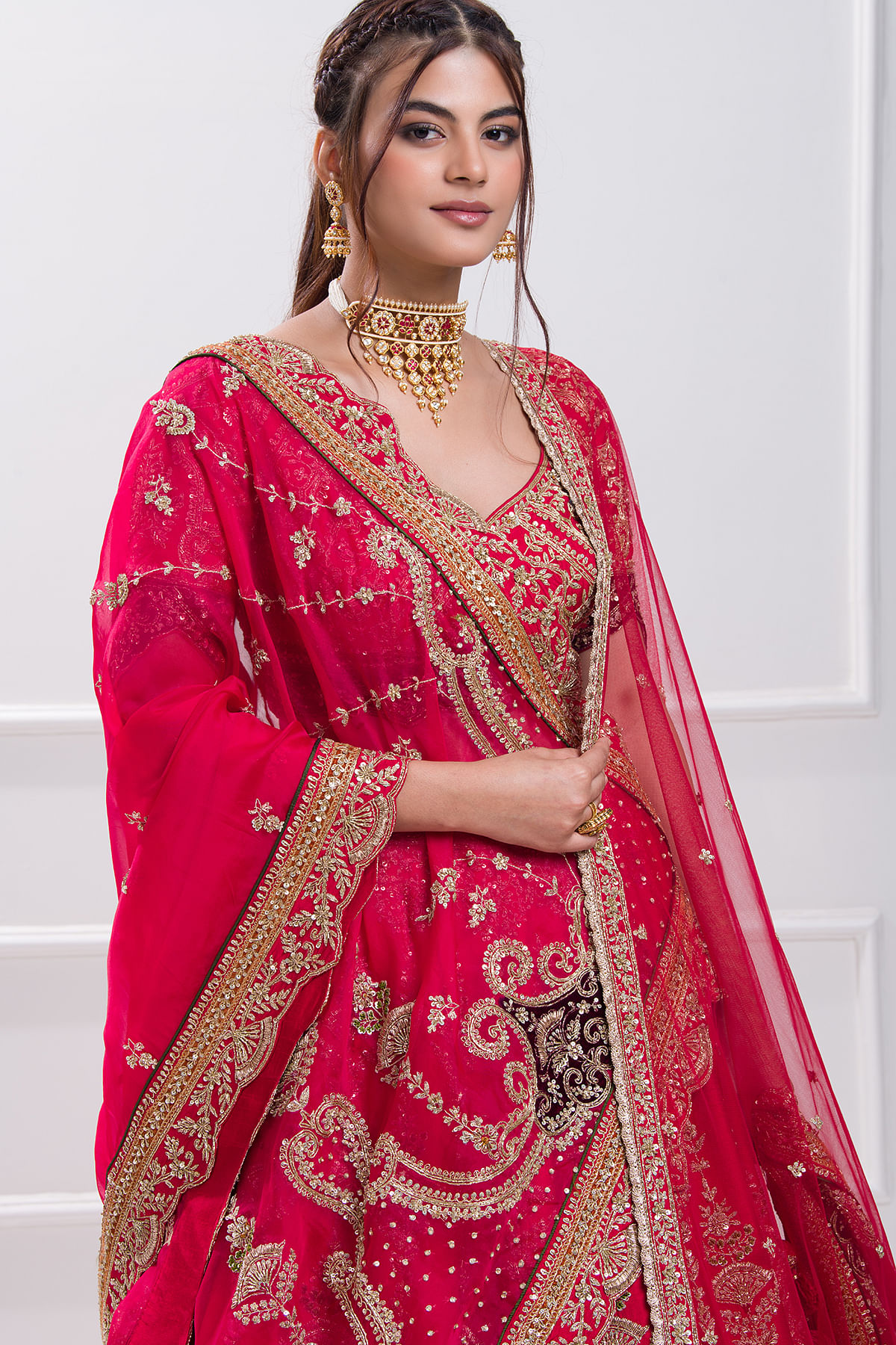 Red Embroidered Bridal Lehenga