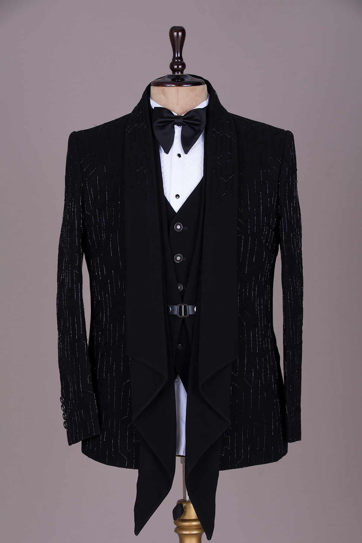 Black Cutdana Embroidered Italian Tuxedo Suit
