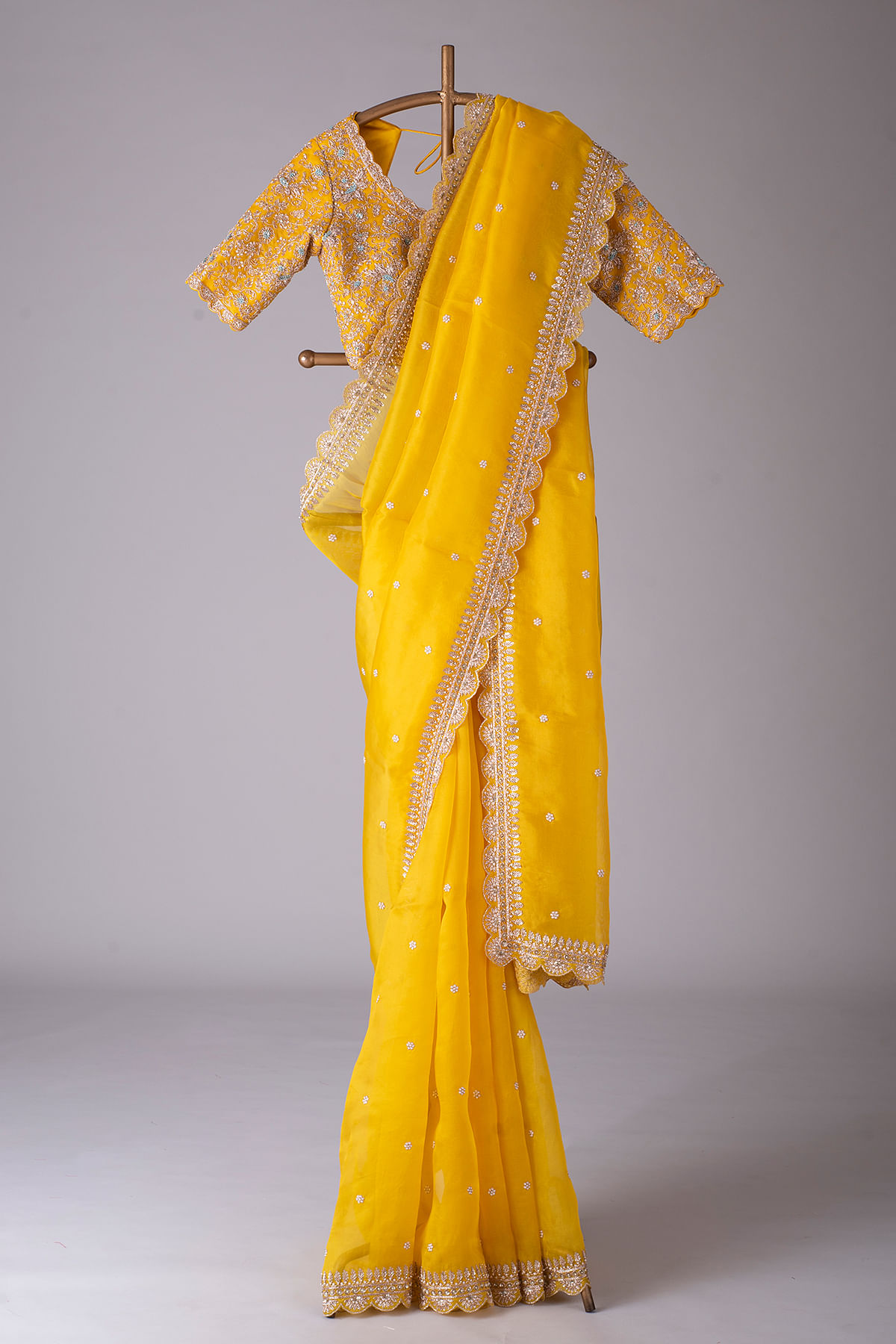 Organza Yellow Saree for Haldi Function Online –