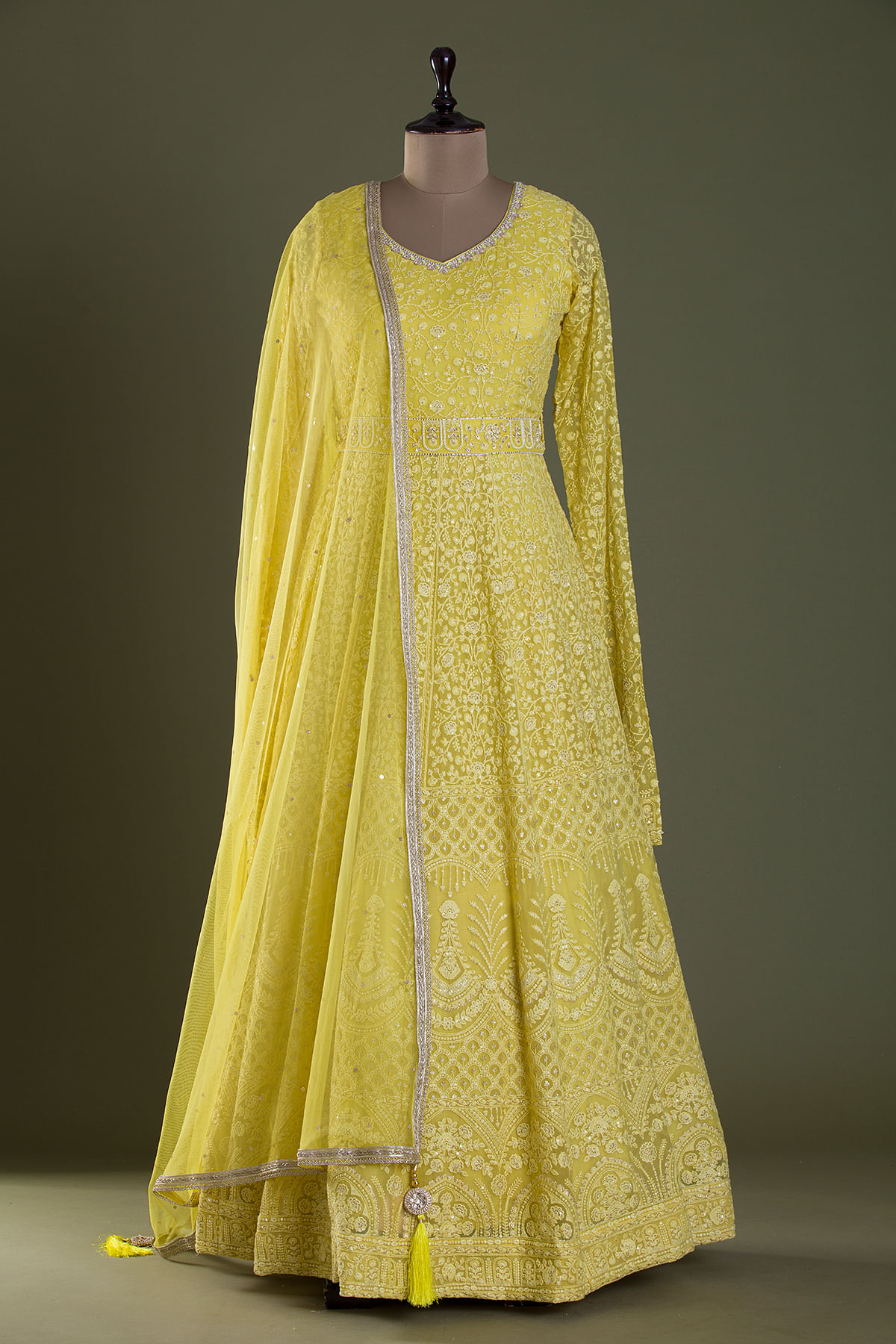 Buy Butter Yellow Georgette Anarkali Suit For Women Online