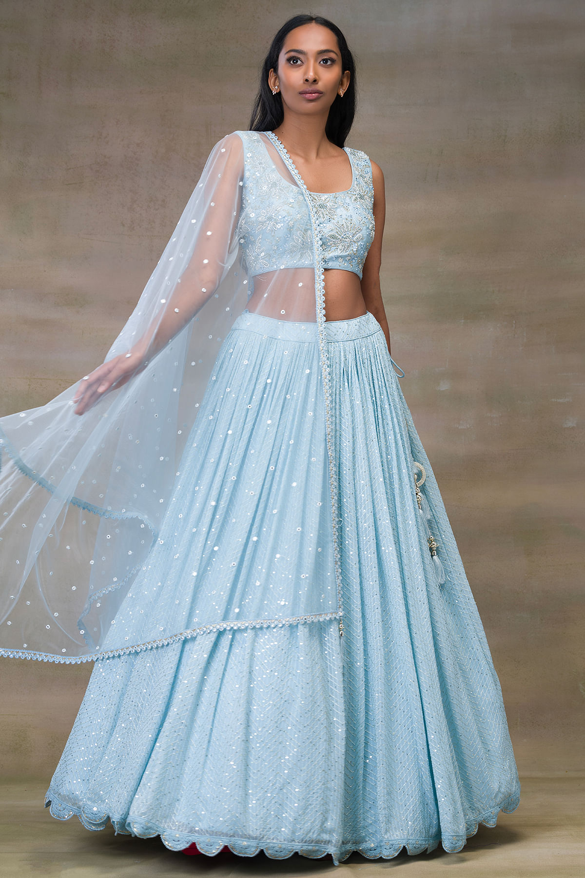 Ice Blue Fine Georgette Festive Wear Designer Lehenga Choli Online