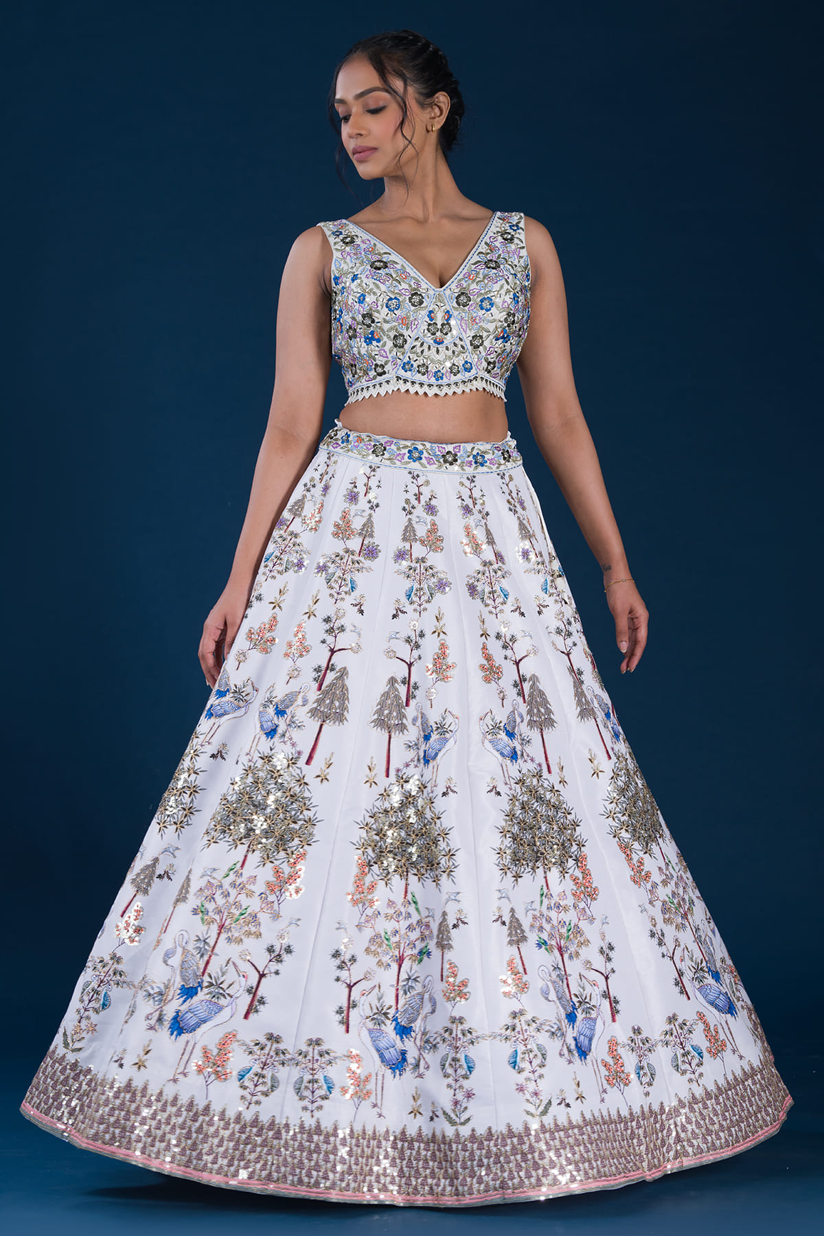 Buy Off-White Sequins Embroidered Raw Silk Designer Lehenga Online at Samyakk
